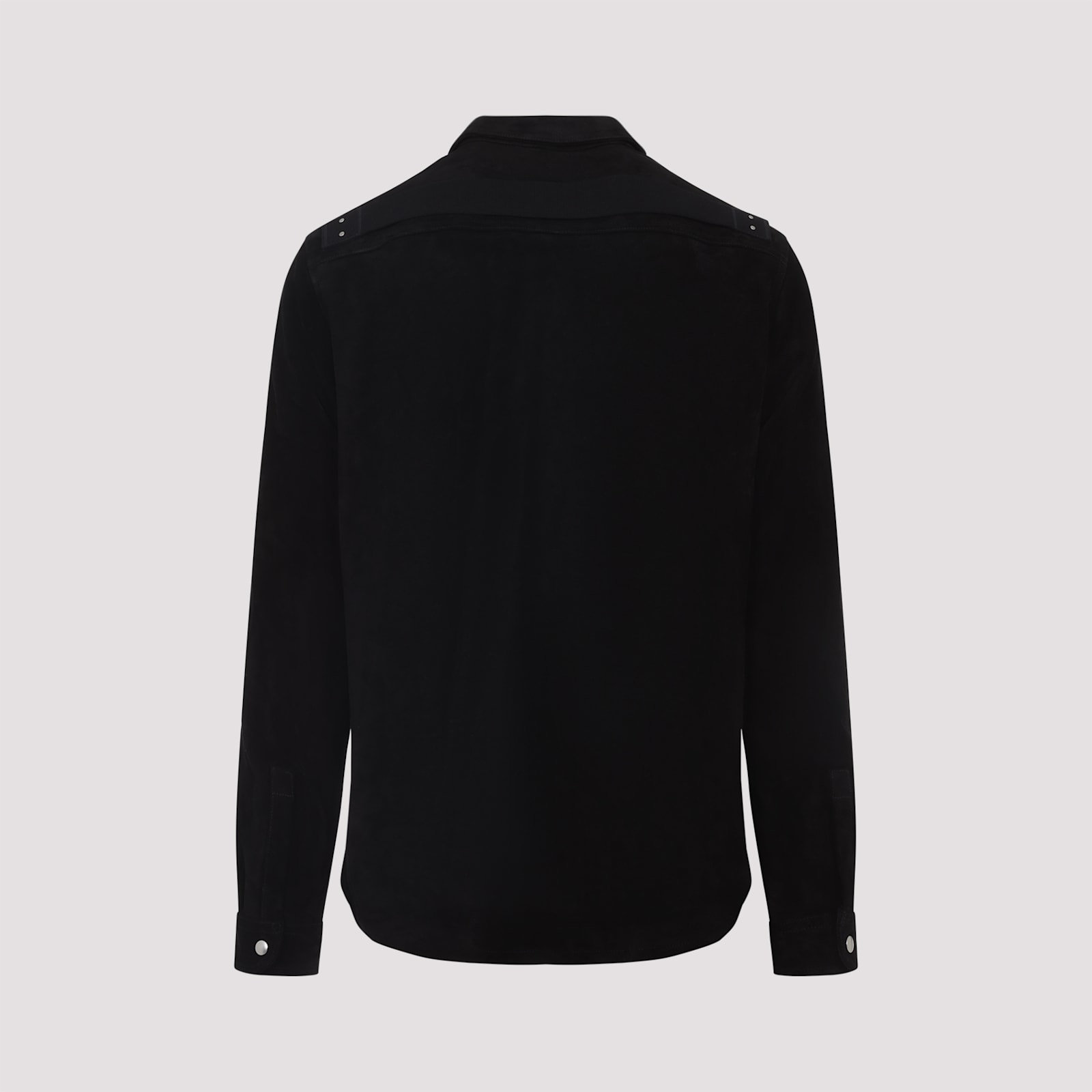 Rick Owens Leather Outershirt With Pockets And Collar In Black
