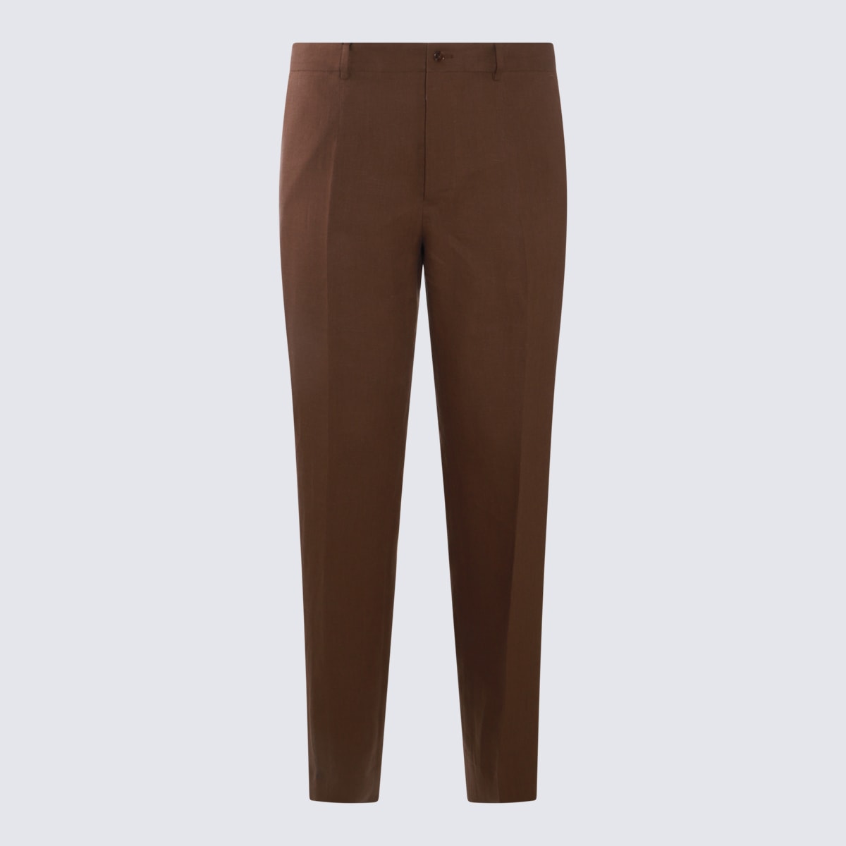 Dolce & Gabbana Brown Linen Trousers In Marrone Scuro