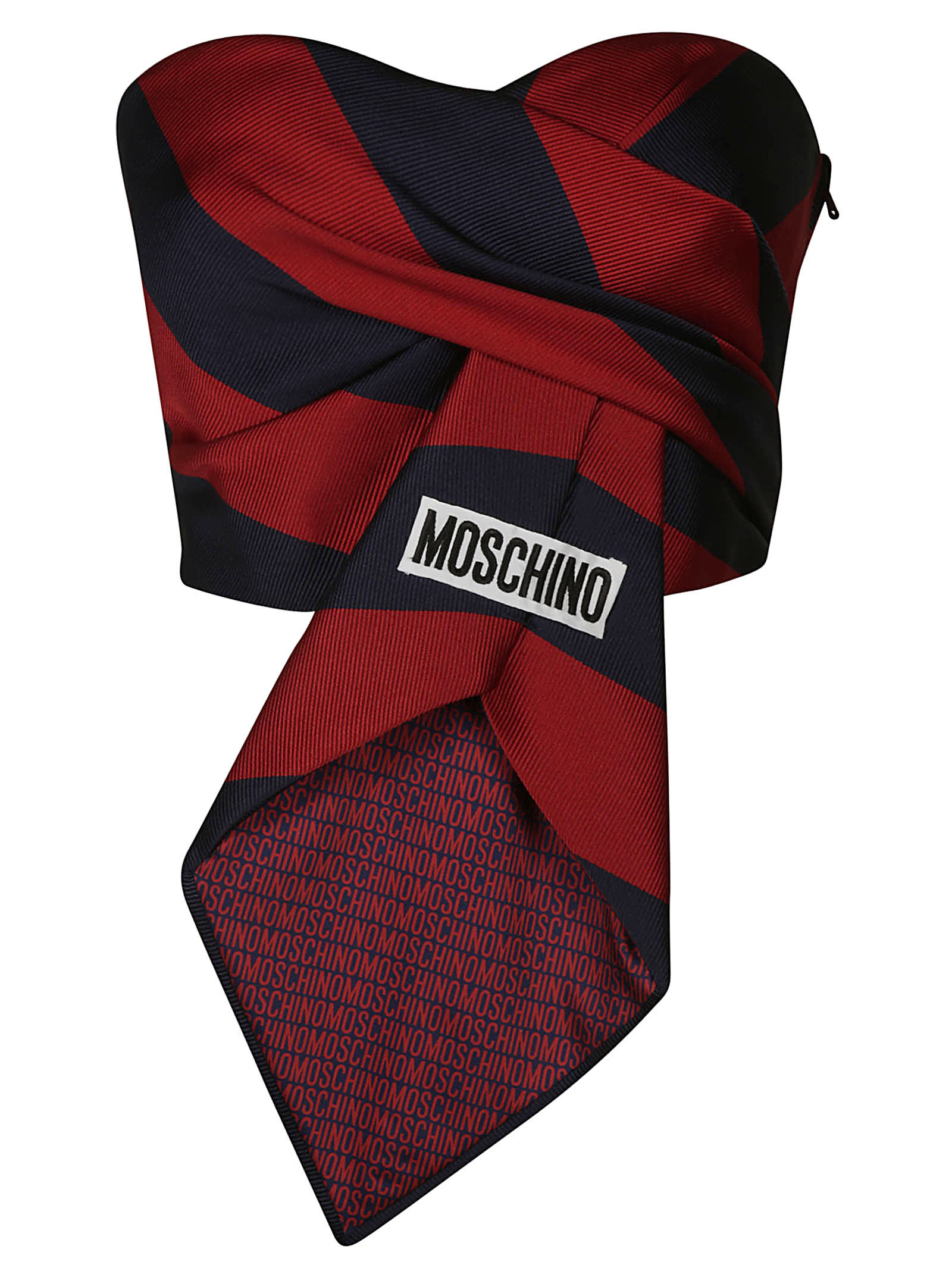 Moschino Tie Detail Logo Patched Stripe Cropped Top