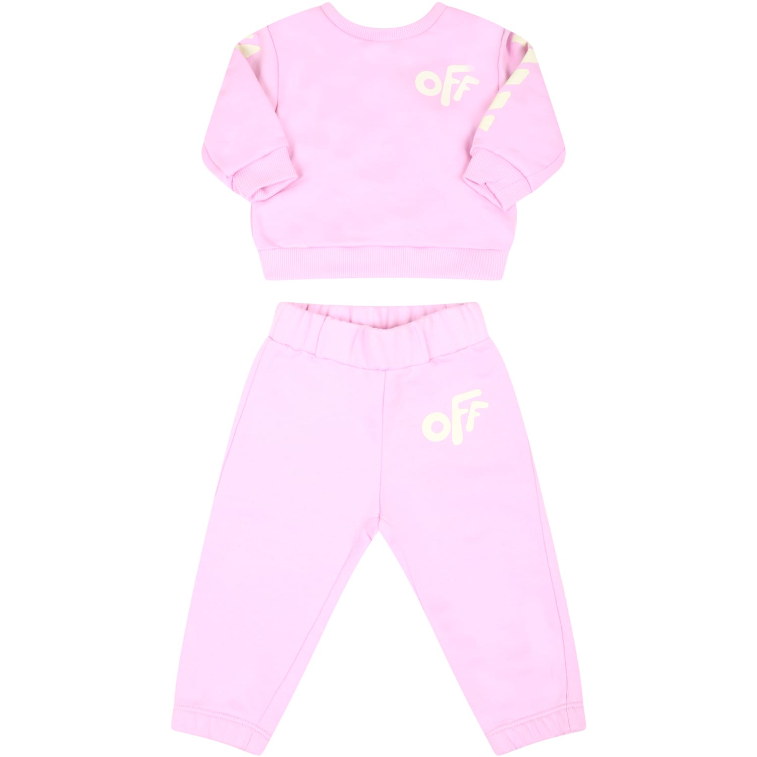 OFF-WHITE PINK TRACKSUIT FOR BABY GIRL WITH LOGO