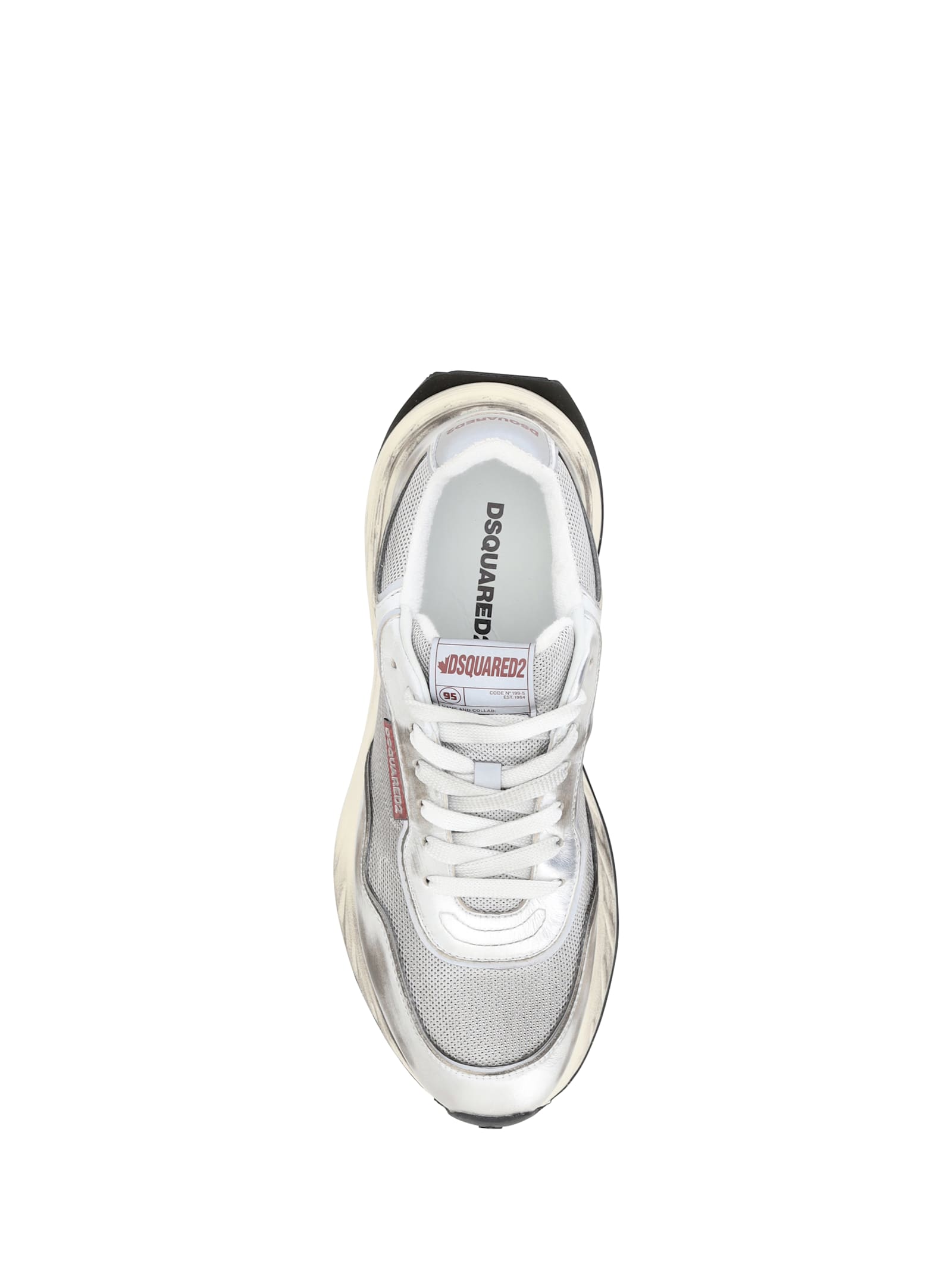 Dsquared2 Vintage-effect Silver Leather Mesh Sneakers In 2137