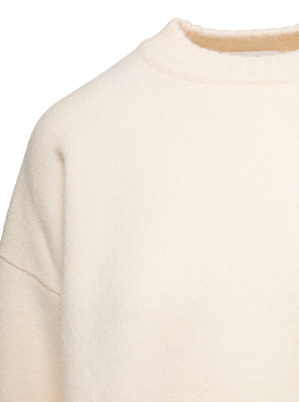 Shop Jil Sander Oversized White Crewneck Sweater With Shorter Hem At The Front In Wool Woman