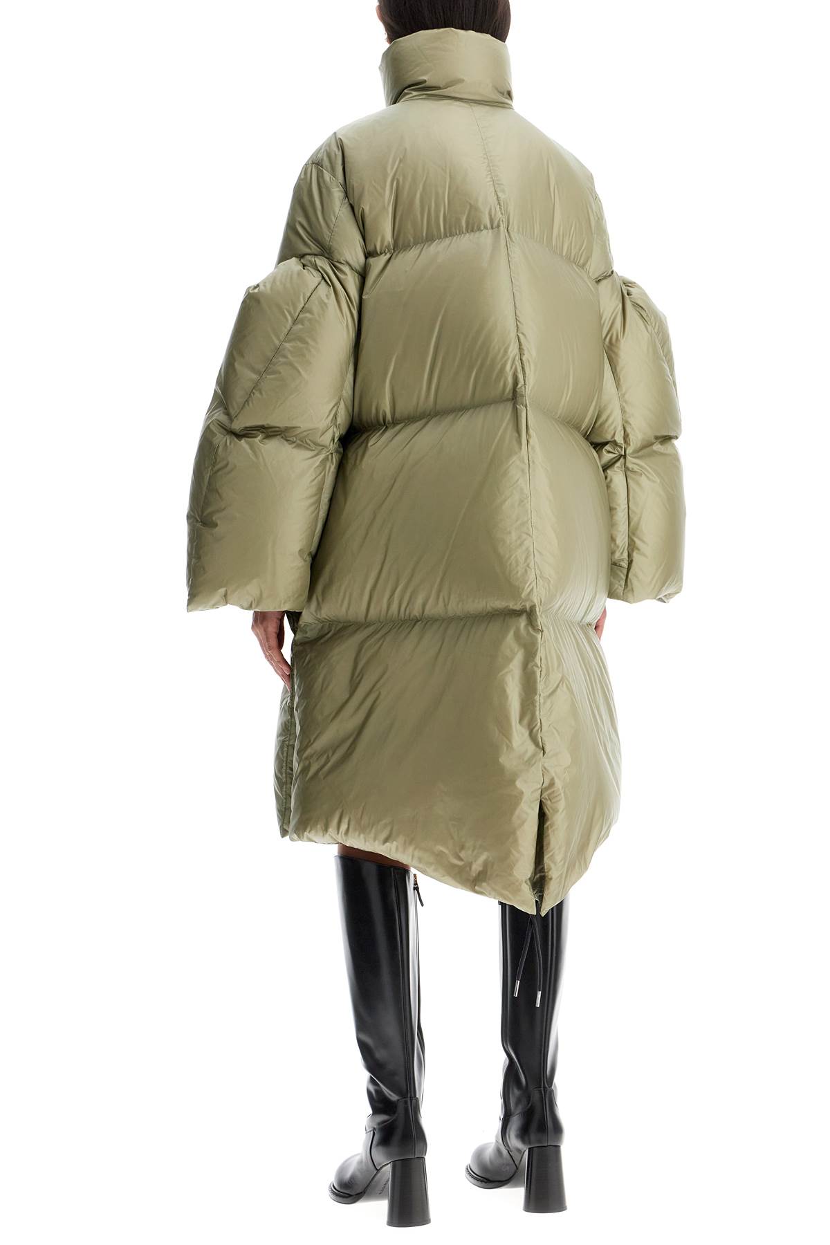 Shop Sacai Long Down Jacket With Sculpted Sleeves In L/khaki (khaki)