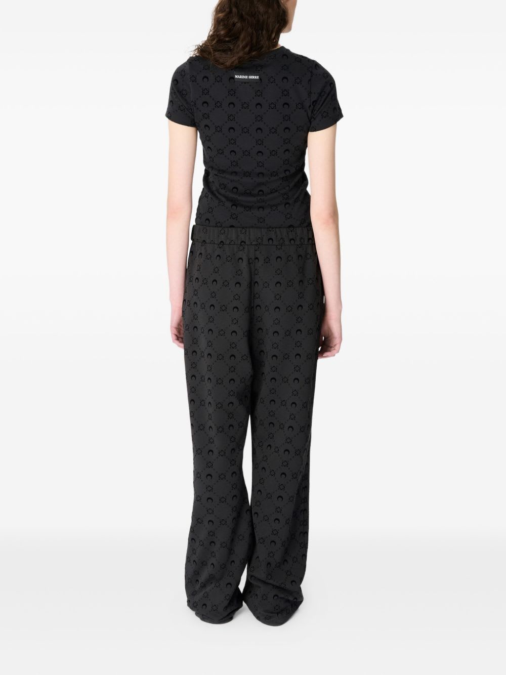 Marine Serre Moon Logo Patterned Crewneck Short Sleeve Top In Black