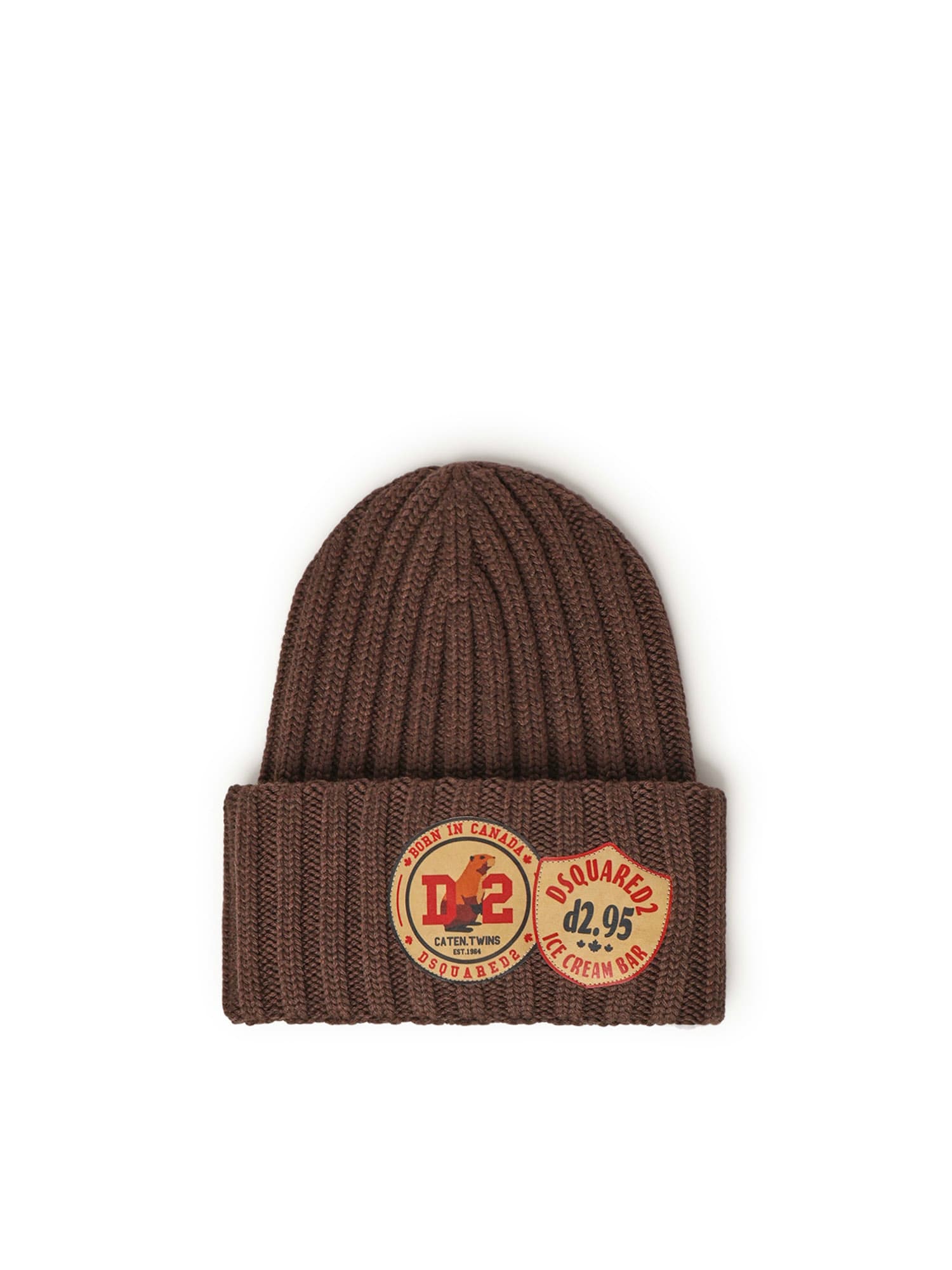 Dsquared2 Ribbed Logo-patch Beanie In Brown