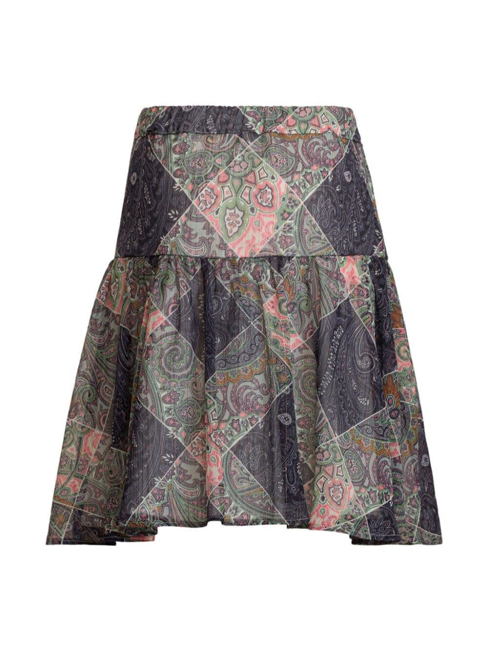 Shop Etro Navy Blue Paisley Crepon Skirt