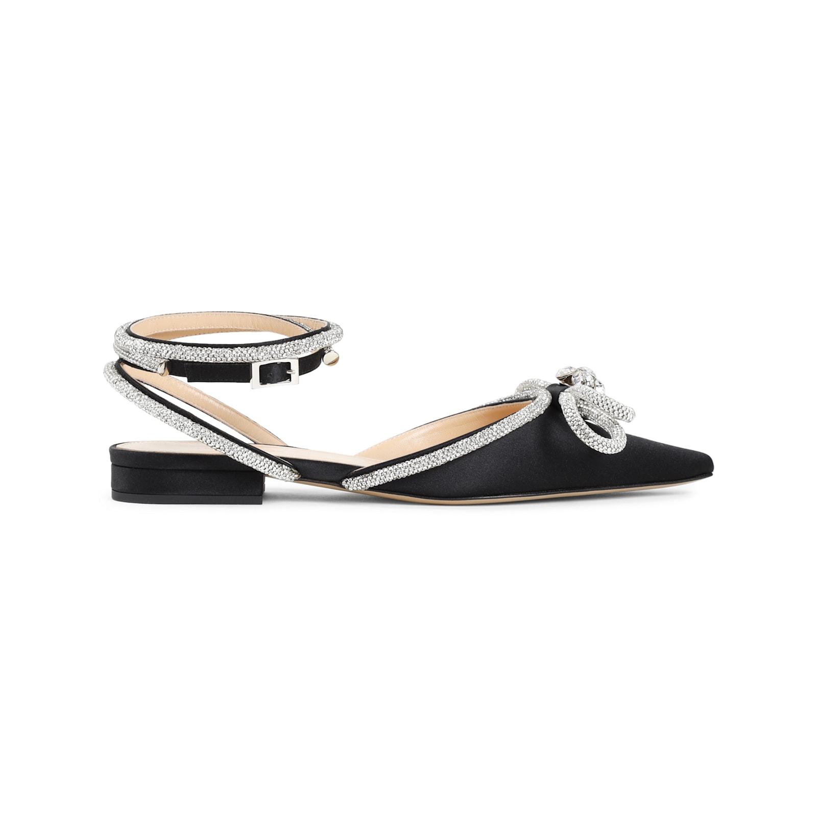 Mach & Mach Black Satin Double Bow Ballerinas In Black