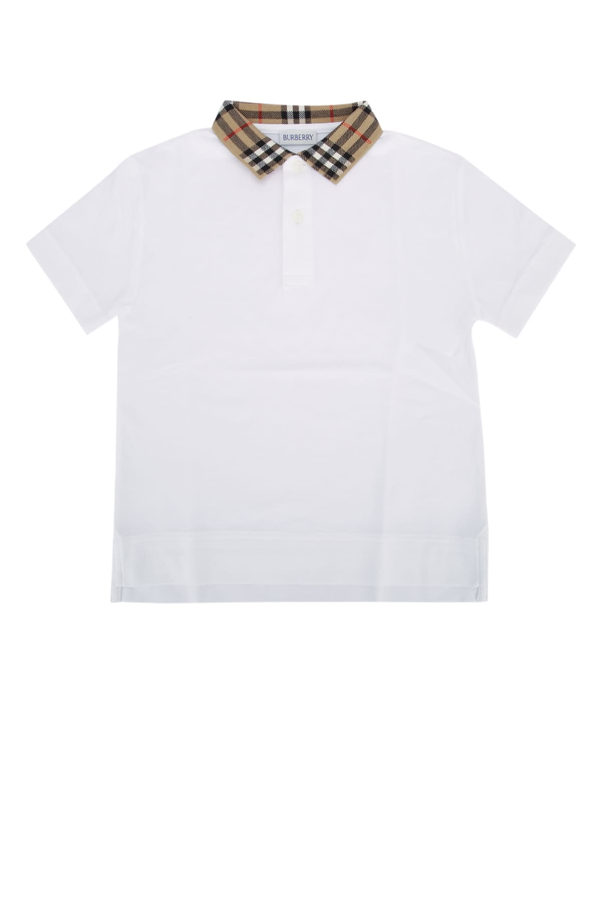 Burberry Boys Johane Check Collar Polo Shirt In White