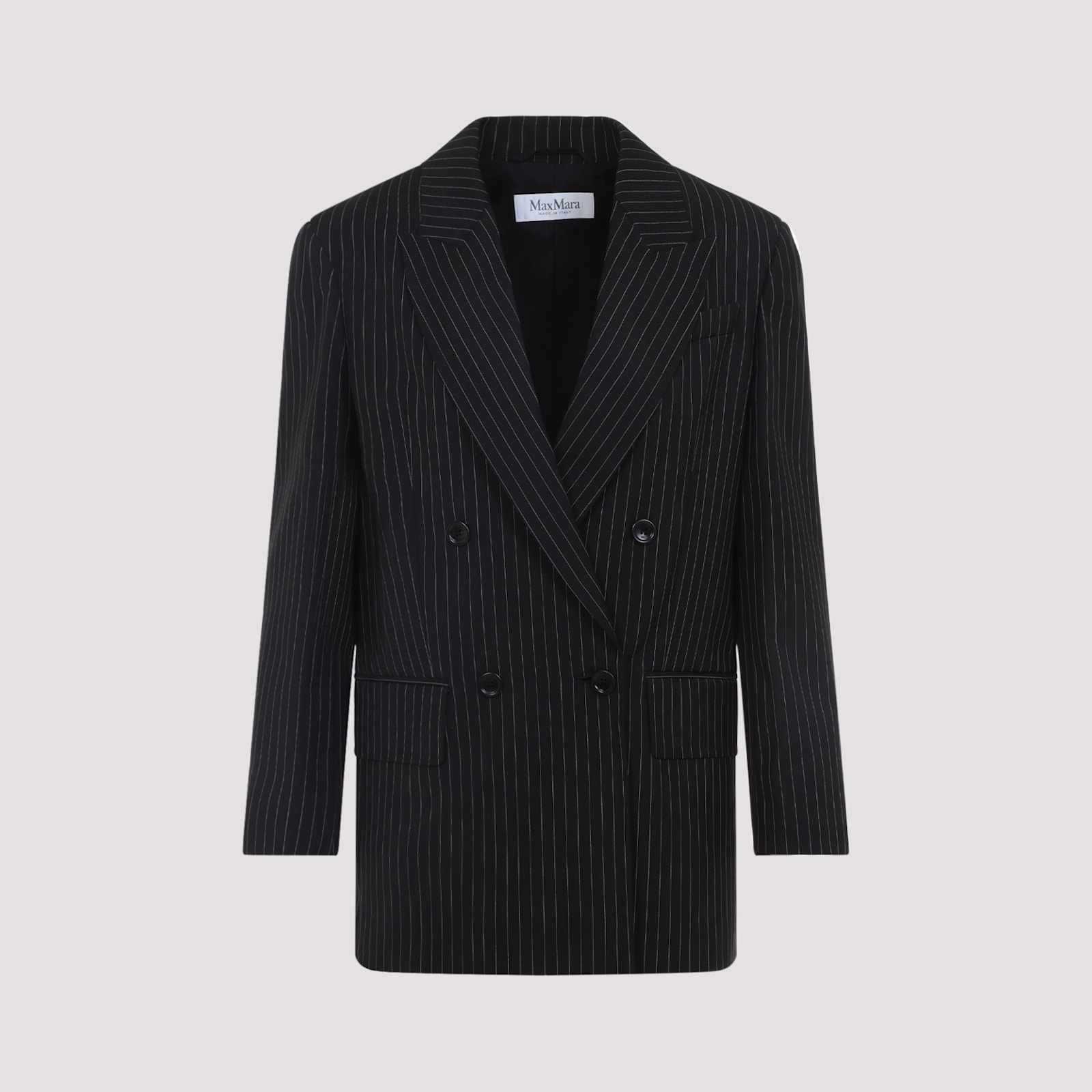 Max Mara Mattia Pinstriped Wool Blazer In Black