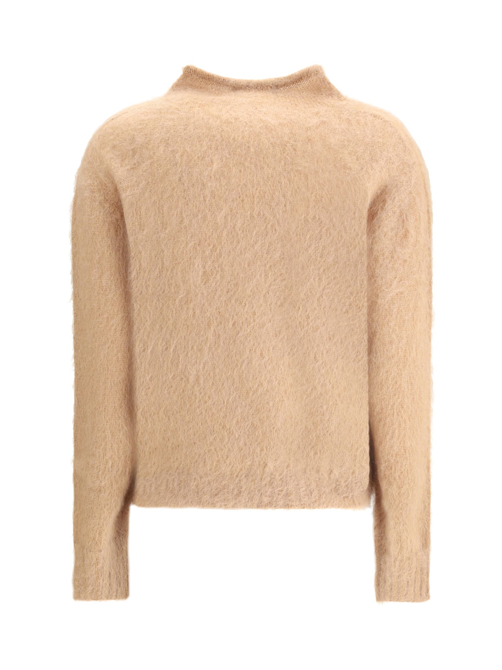 Max Mara Turtleneck Sweater In Brushed Mohair-blend Yarn In Brown