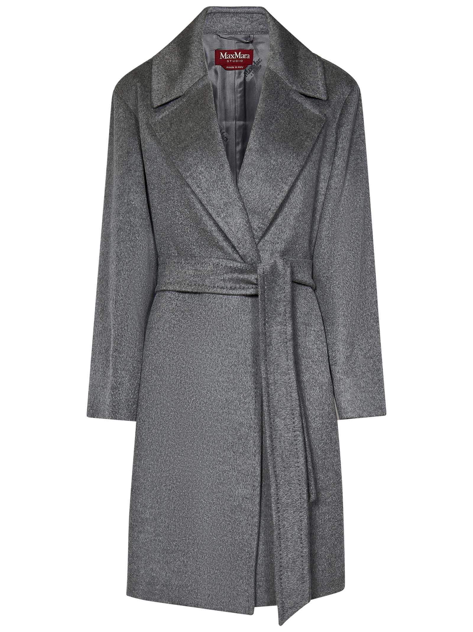 Shop Max Mara Maxmara Studio Pazzo Coat In Grey