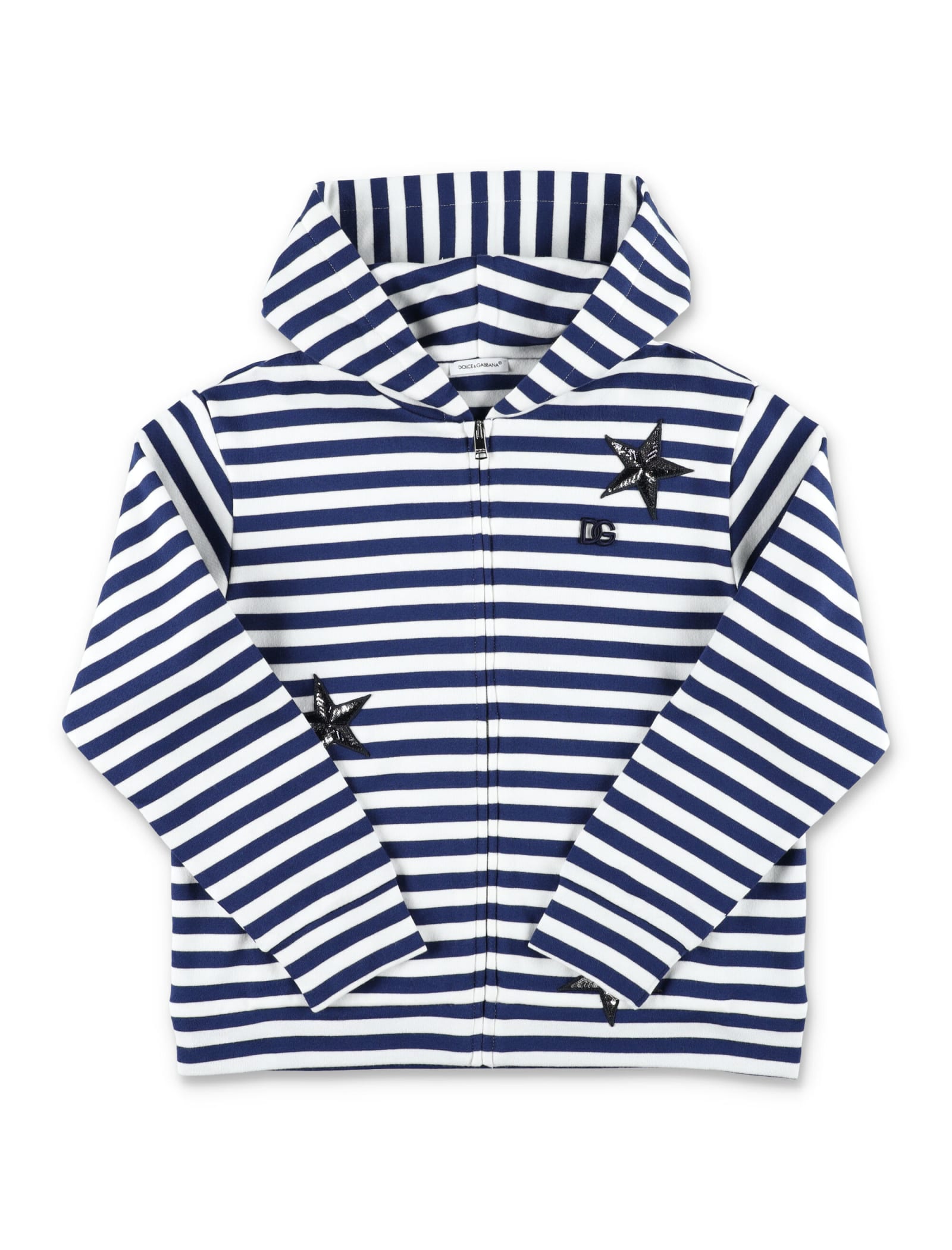 Dolce & Gabbana Striped Zip Hoodie With Patches