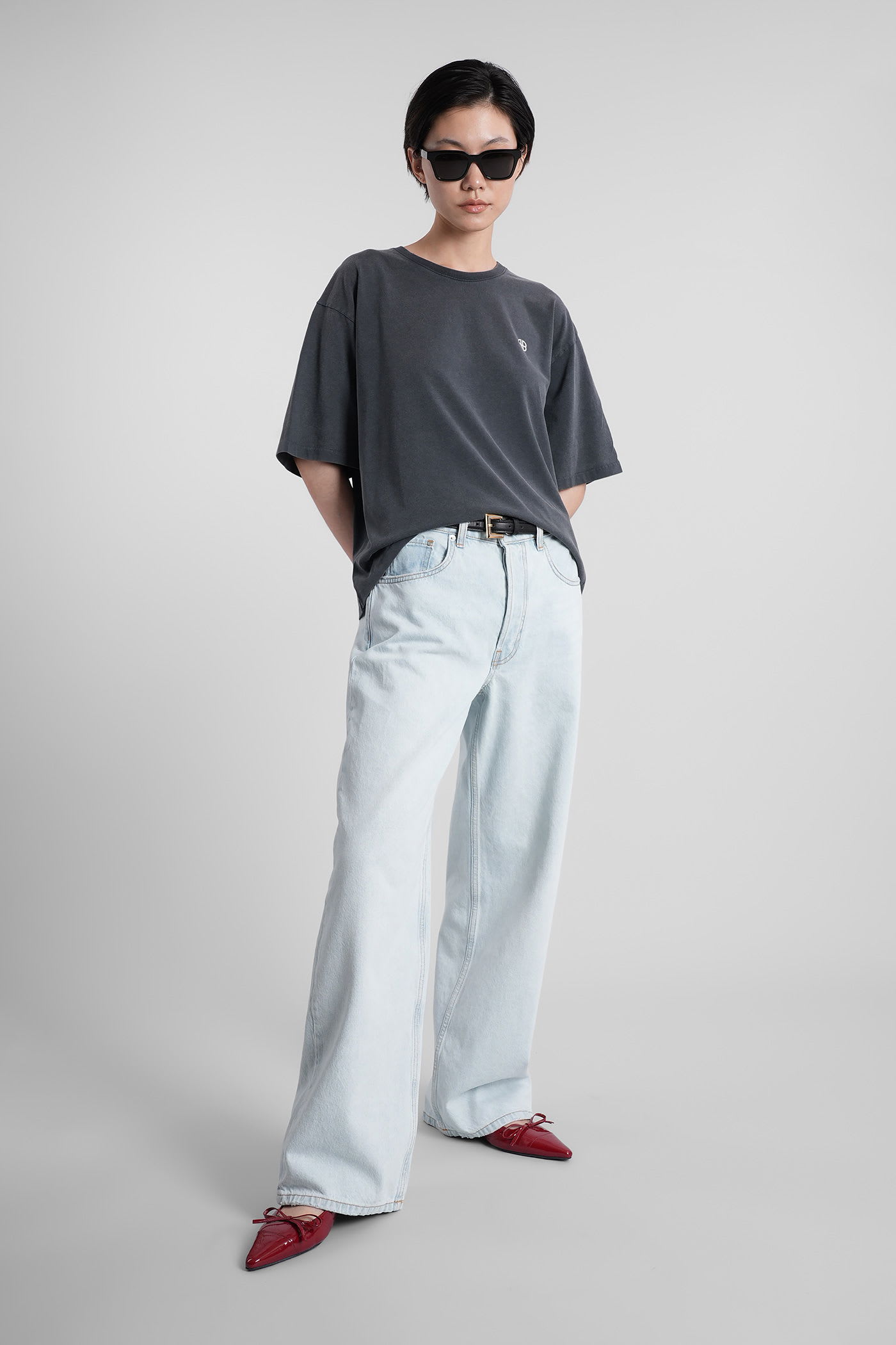 Anine Bing Manon Jeans In Cyan Cotton In Blue