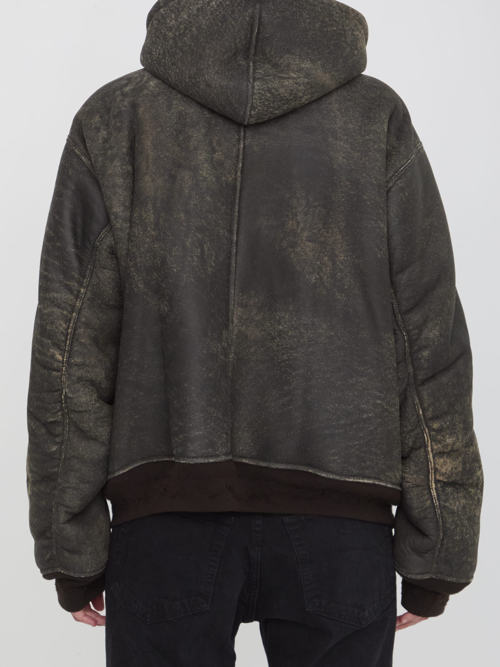 Shop Balenciaga Hoodie Shearling Jacket In Brown