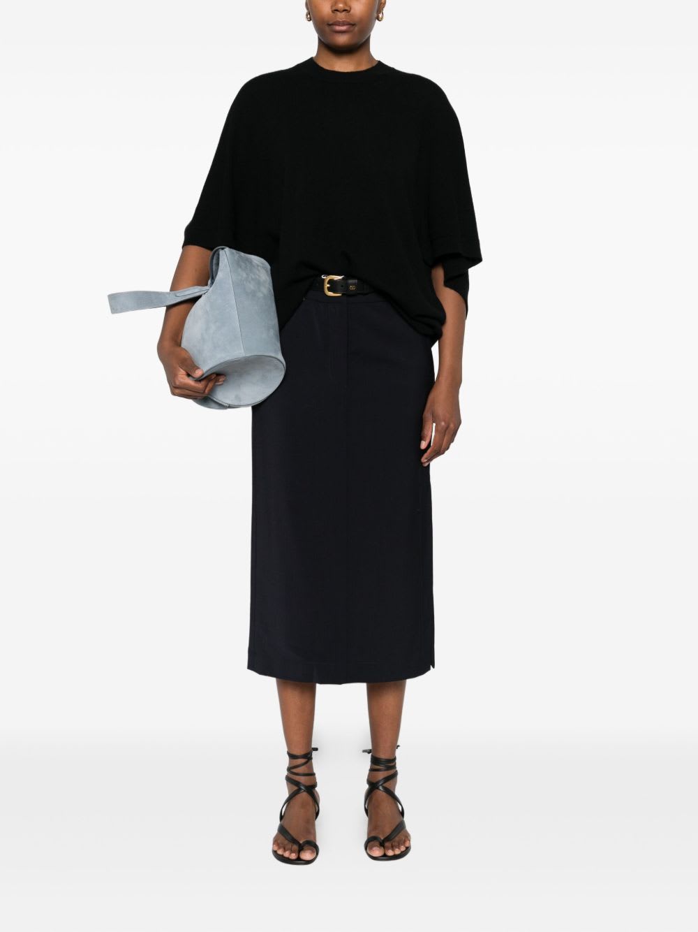 Fabiana Filippi Wool Blend Batwing Sleeve Top In Black