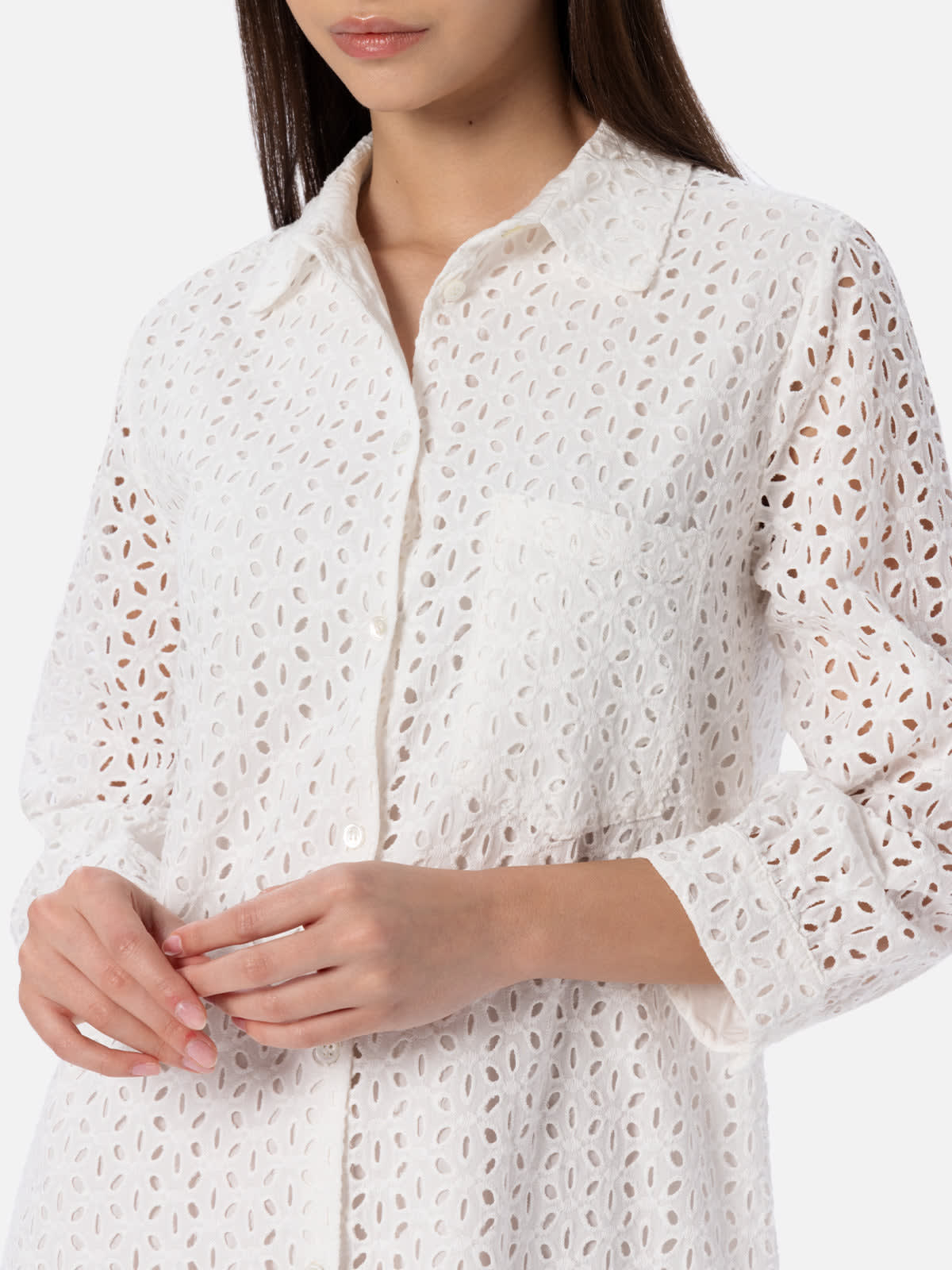 Mc2 Saint Barth White Woman Long Shirt With Embrodery In White