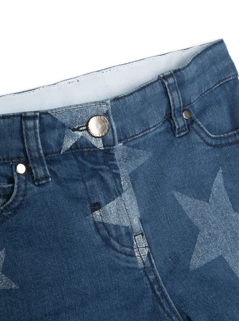 Shop Stella Mccartney Denim Shorts With All-over Star-print In Blue Cotton Girl