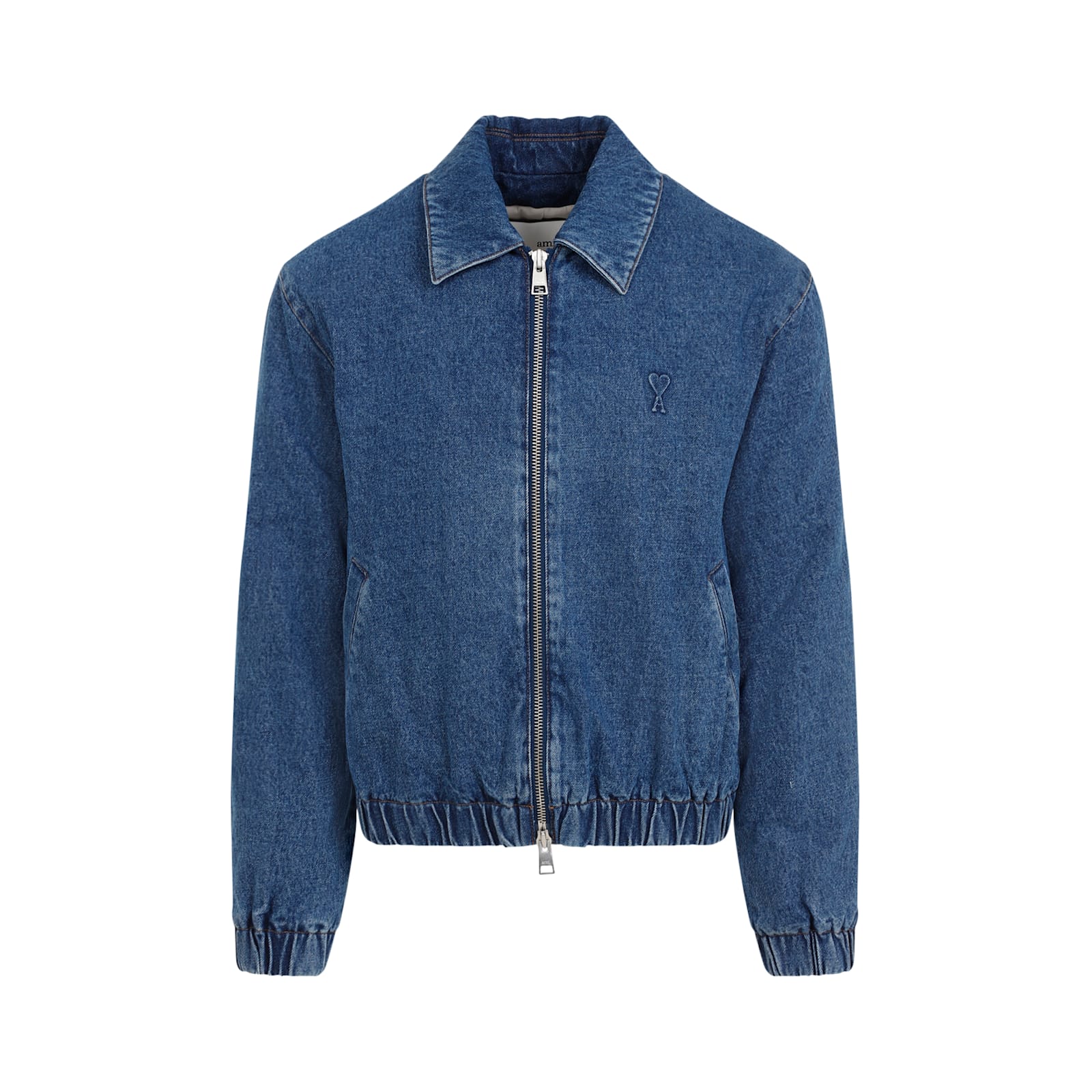 Shop Ami Alexandre Mattiussi Zipped Denim Bomber Jacket In Used Blue