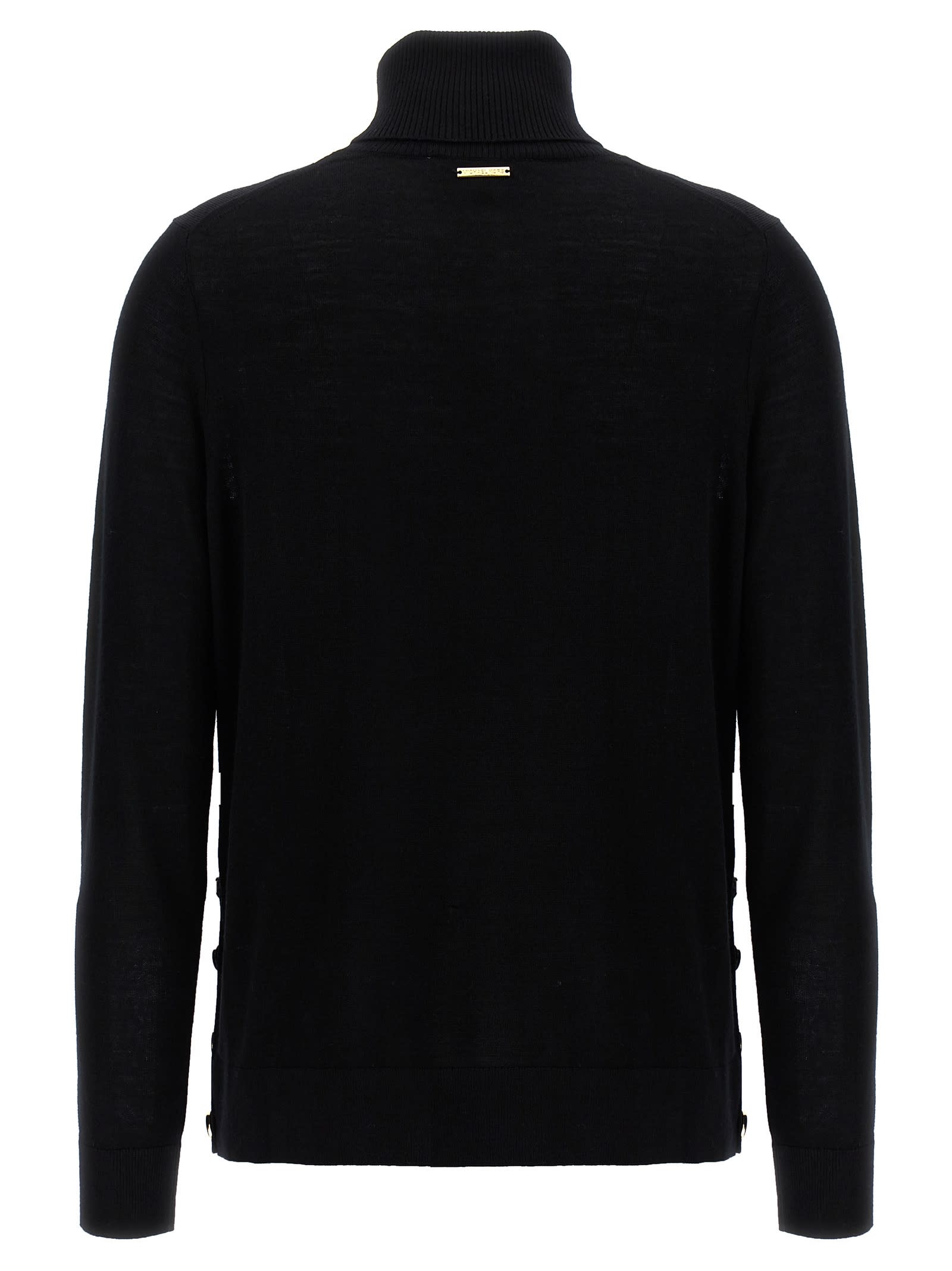 Shop Michael Kors Logo Buttons Turtleneck Sweater In Black