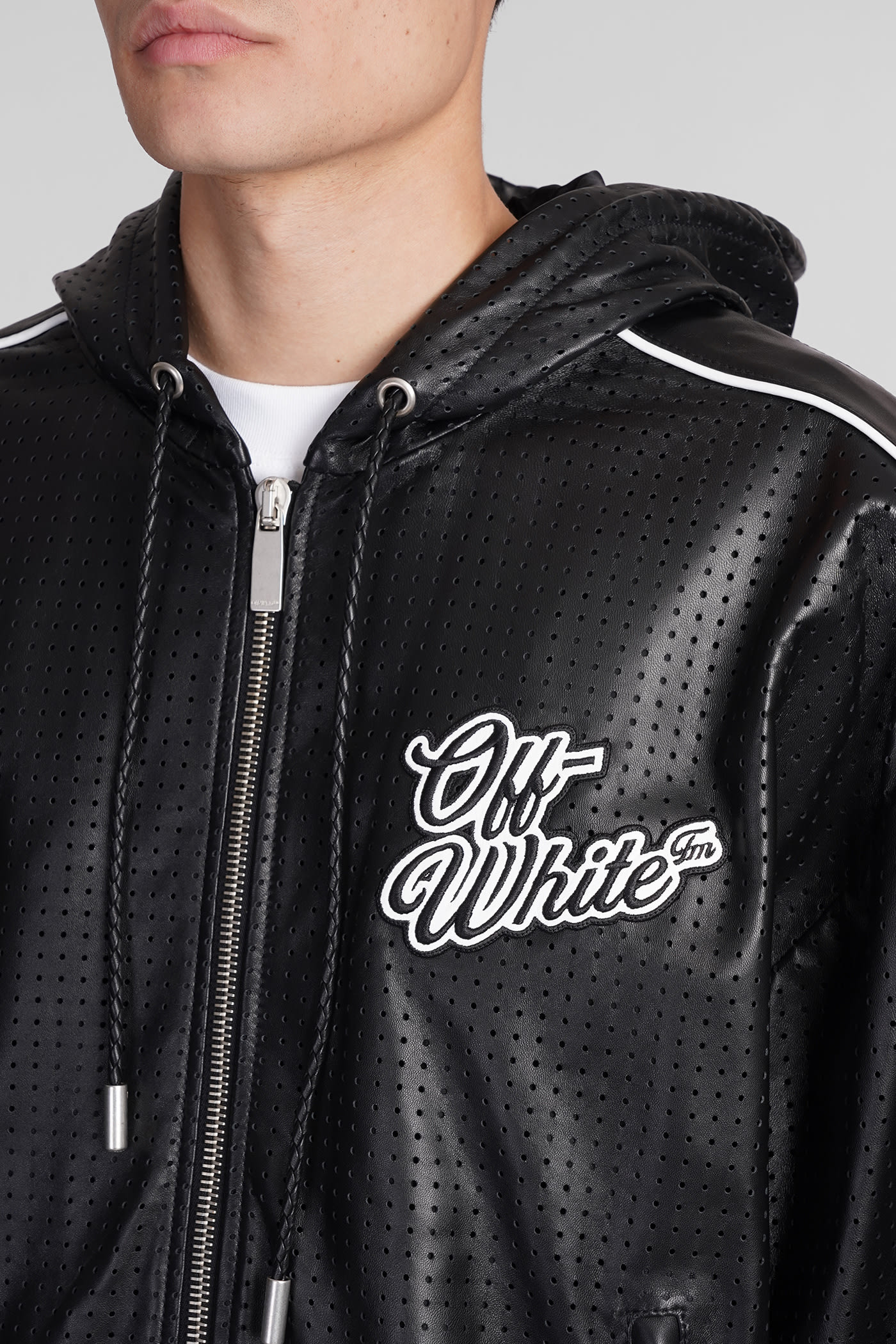 Shop Off-white Leather Jacket In Black Leather