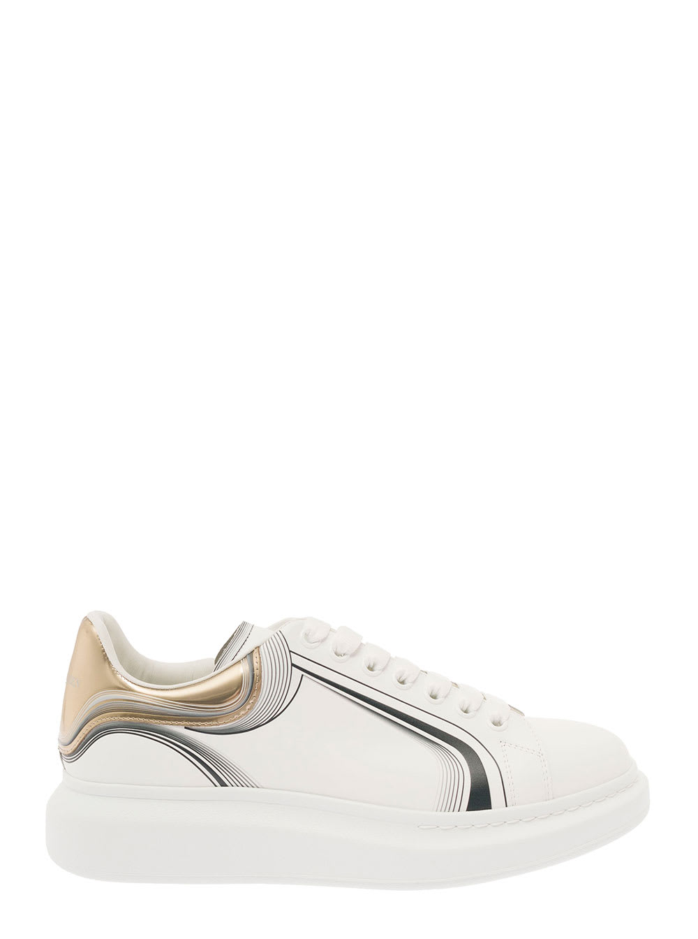 Shop Alexander Mcqueen White Sneakers With Oversized Sole And Graphc Details In Leather Man In Metallic