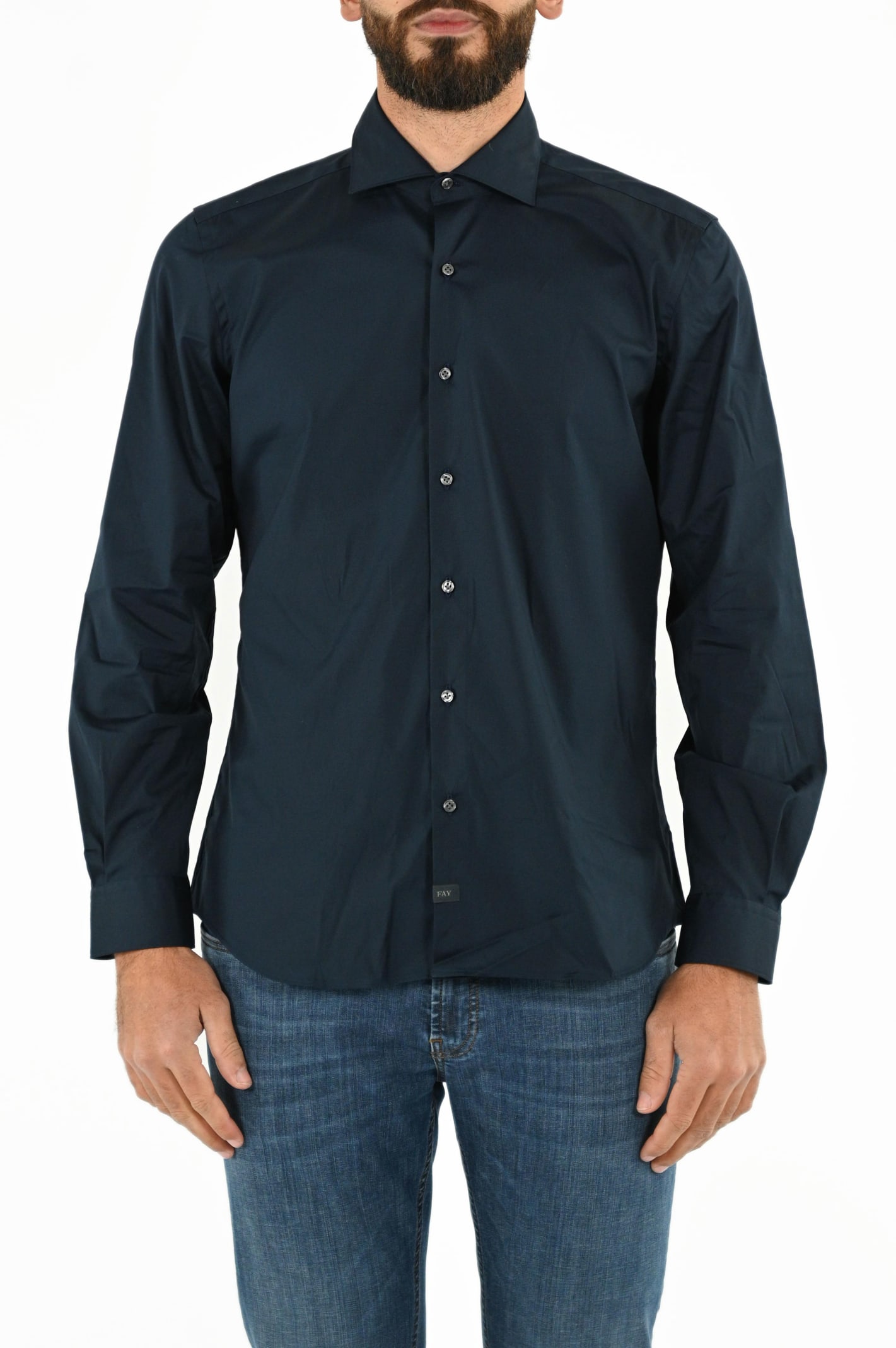 Fay Stretch French Collar Shirt In Blue