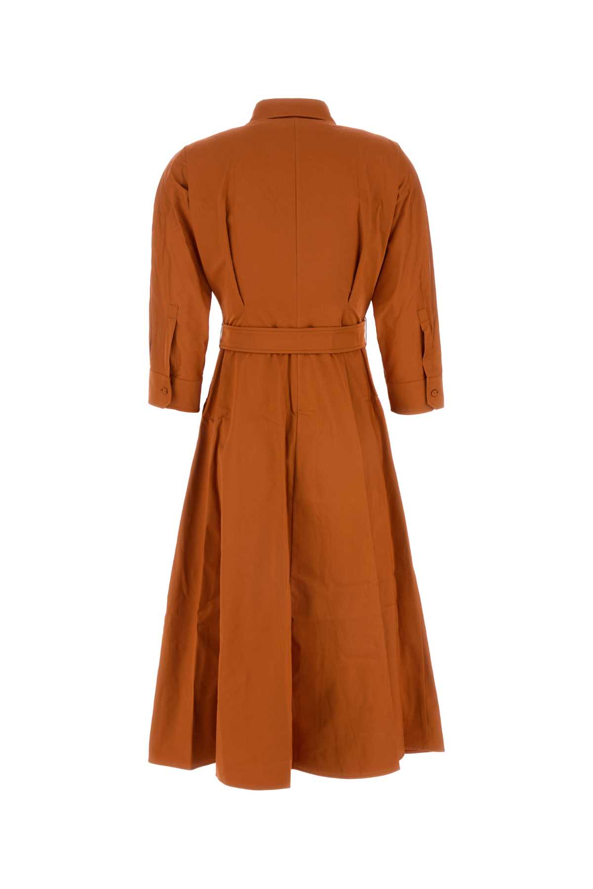 Shop Max Mara Orange Stretch Poplin Sibari Shirt Dress In Terra