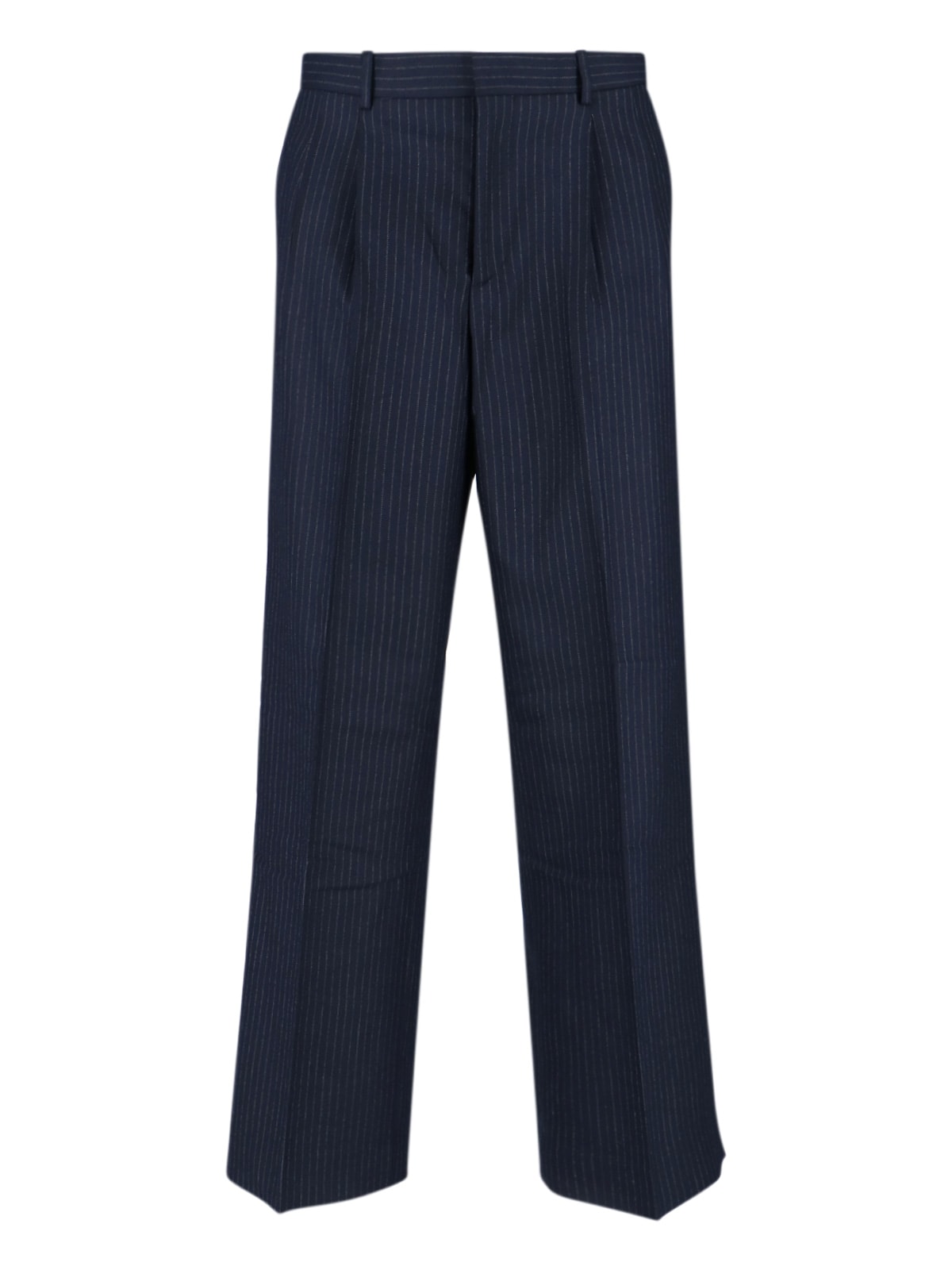 Sunflower Navy Pinstriped Virgin Wool Blend Trousers With High Waist In Blue