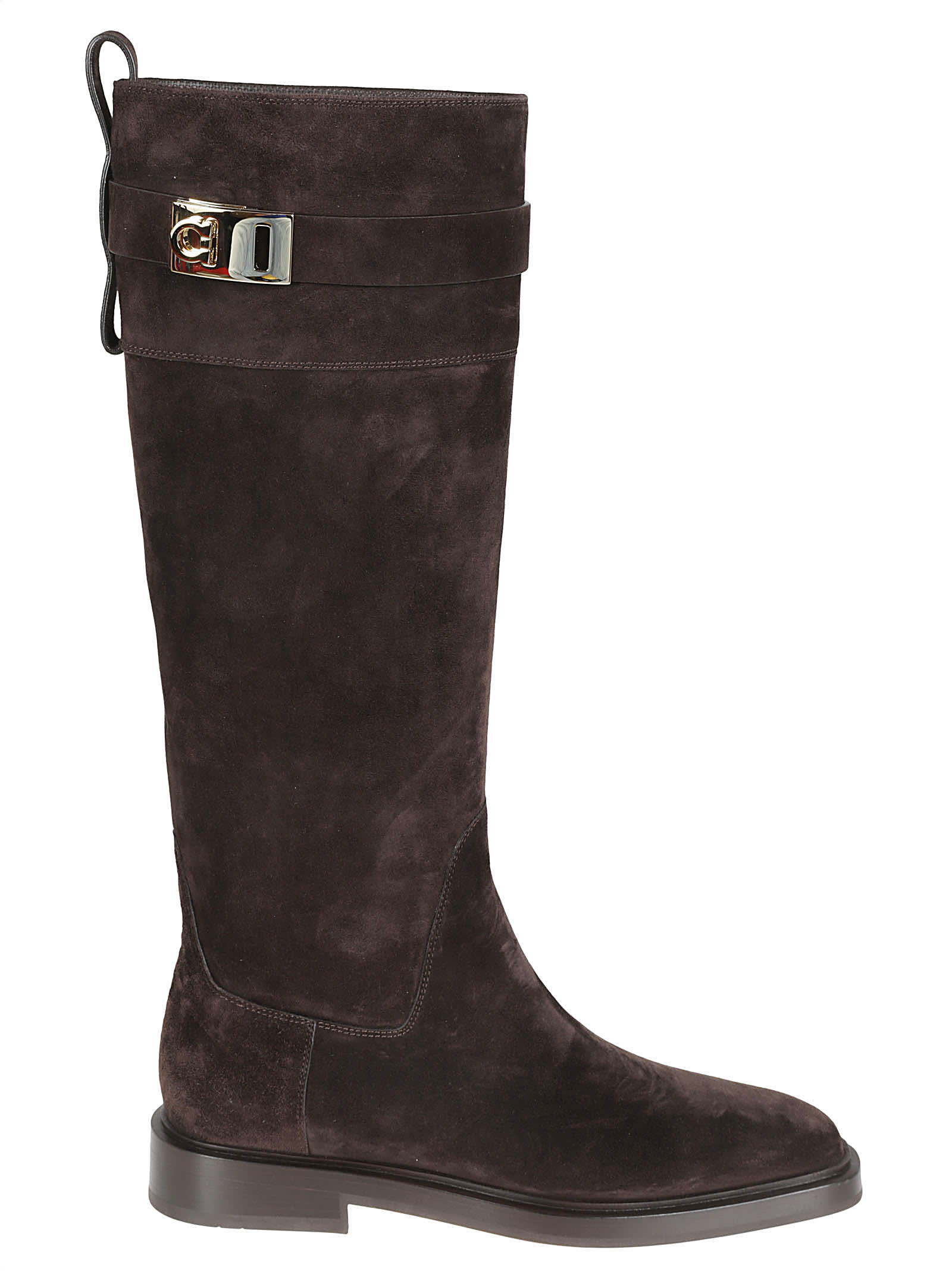Ferragamo Elegant Roly Riding Boots With Gancini Buckle Detail In Brown