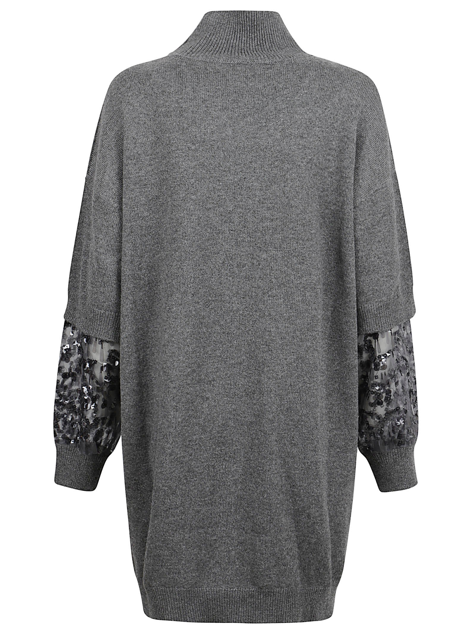 Brunello Cucinelli Sequin-embellished High-neck Mini Dress In Gray
