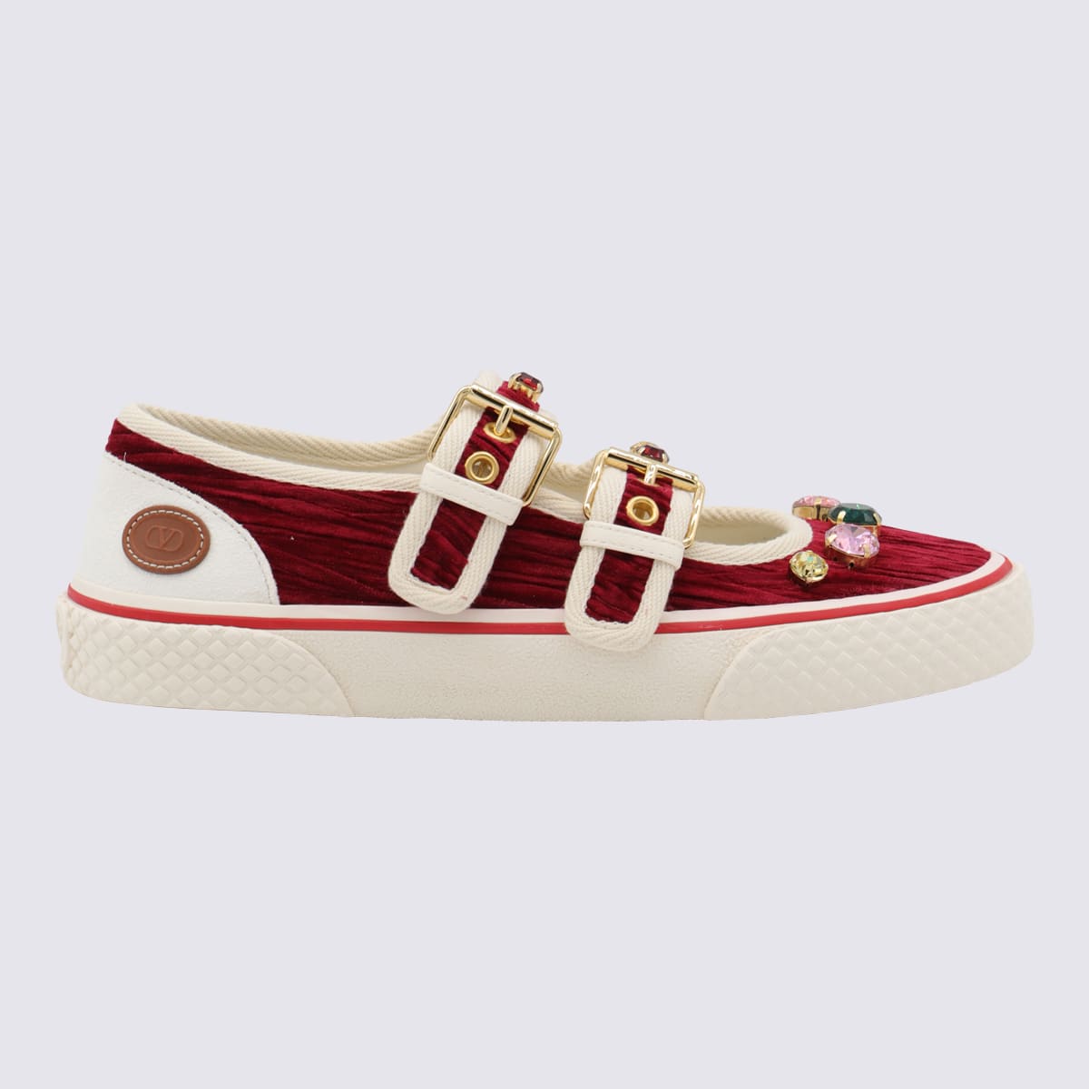 Valentino Maroon Jewel-embellished Sneakers In Red
