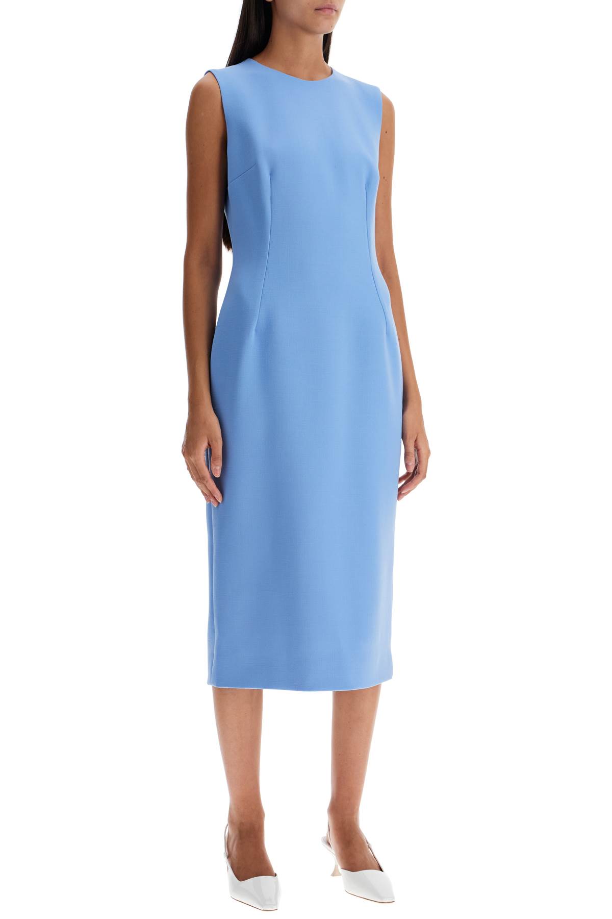 Shop Dolce & Gabbana Wool Crepe Sheath Midi Dress With Tube In Glicine Viola Chiari (light Blue)