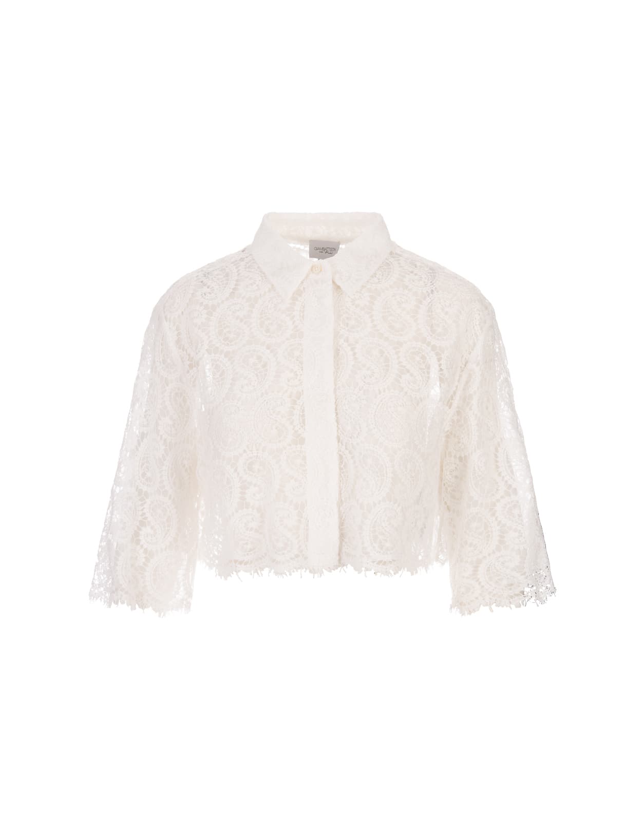 Giambattista Valli Ivory Paisley Macramé Crop Shirt In White