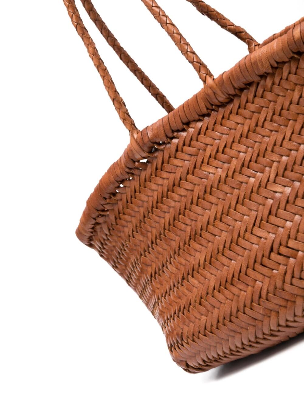 Dragon Diffusion Triple Jump Tan Brown Small Tote Bag In Braided Leather Woman In Brown