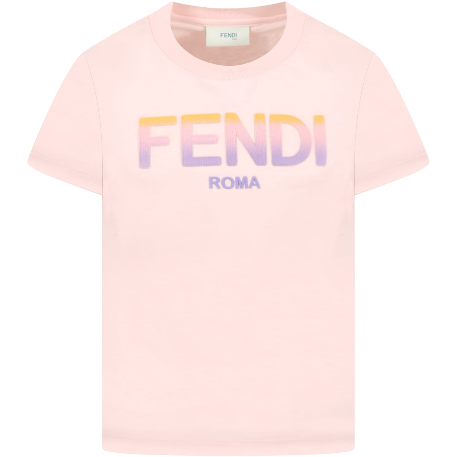 Fendi Pink T-shirt For Girl With Logo