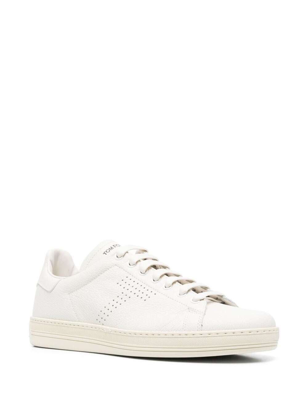 Shop Tom Ford Warwick White Low-top Sneakers With Perforated T And Embossed Logo On Heel Tab In Leather Man