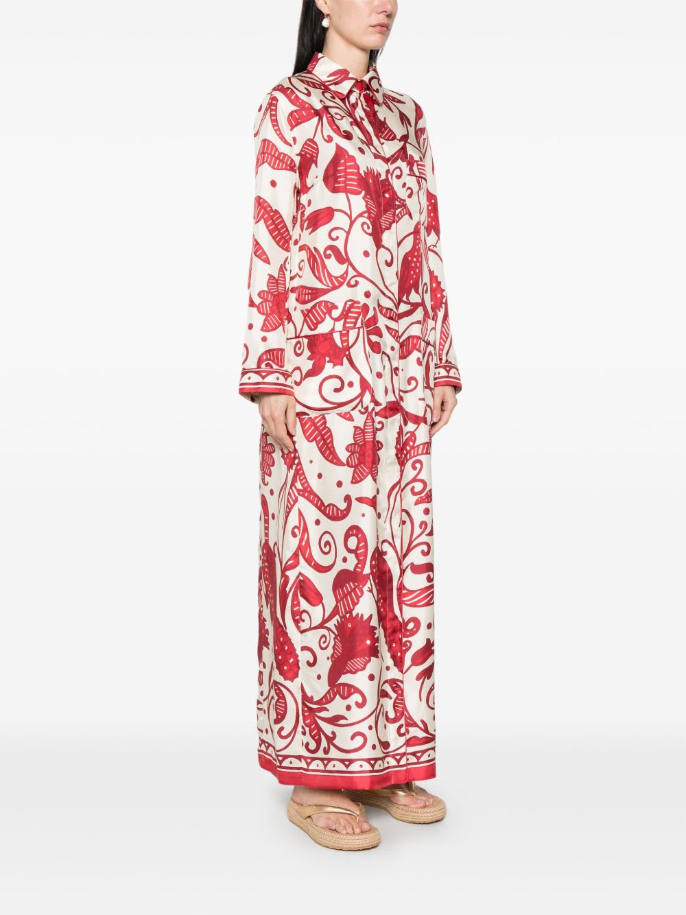 F.r.s For Restless Sleepers Printed Silk Long Shirtdress In Red