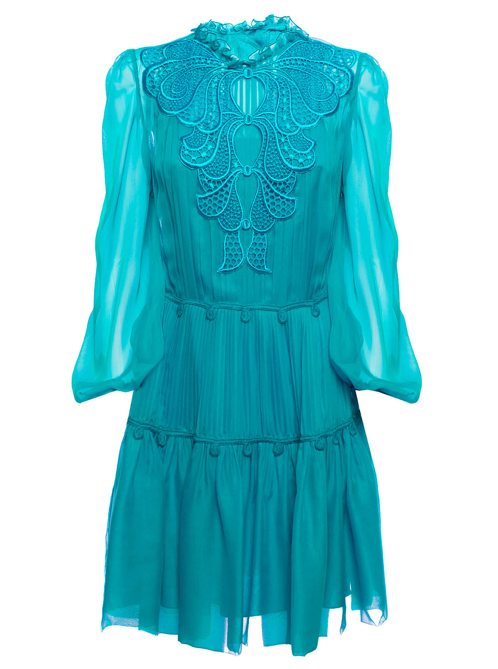 Alberta Ferretti Womans Light Blue Chiffon Dress With Embroidery