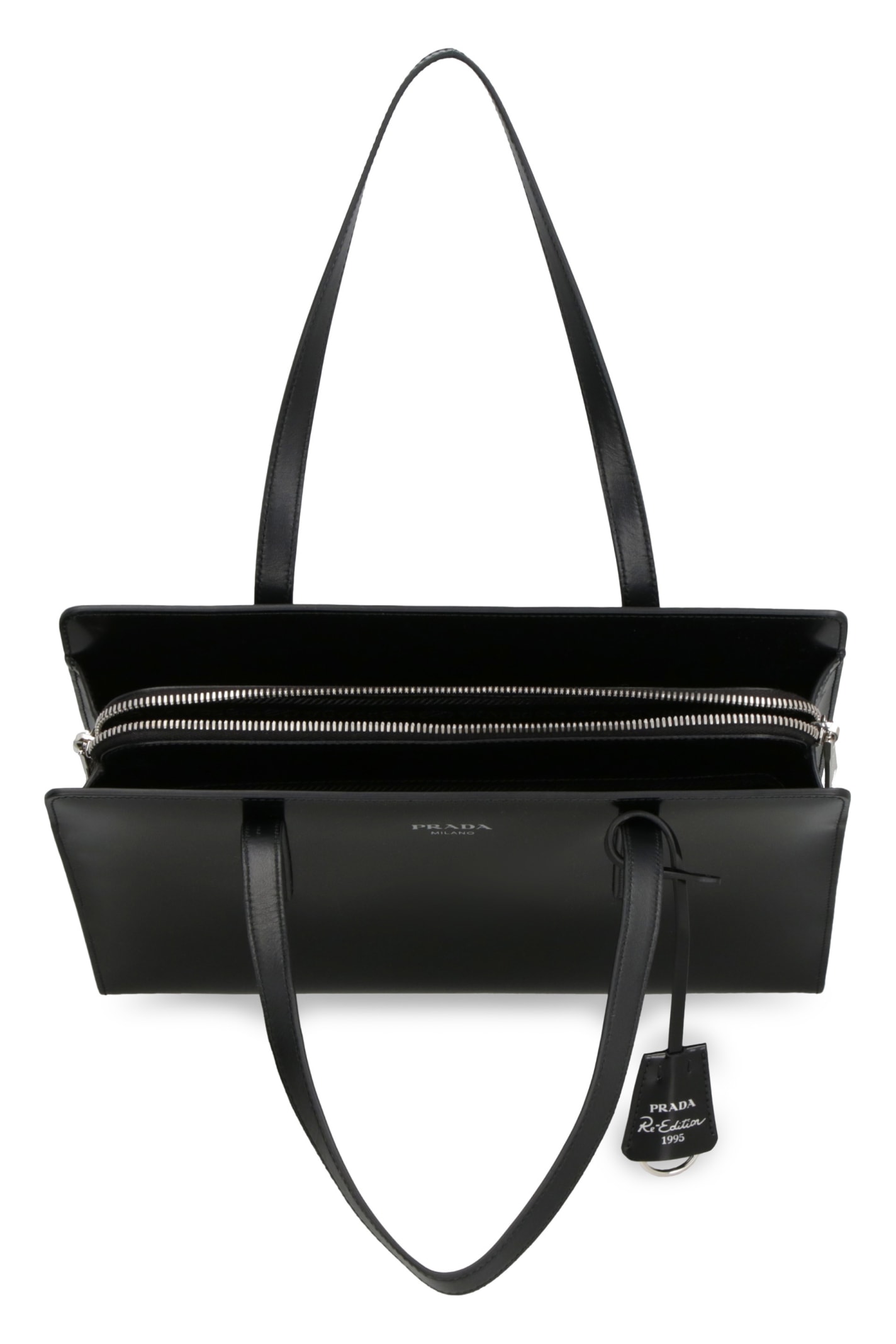 Prada Re-nylon And Leather Medium Top-handle Bag With Padlock In F0002