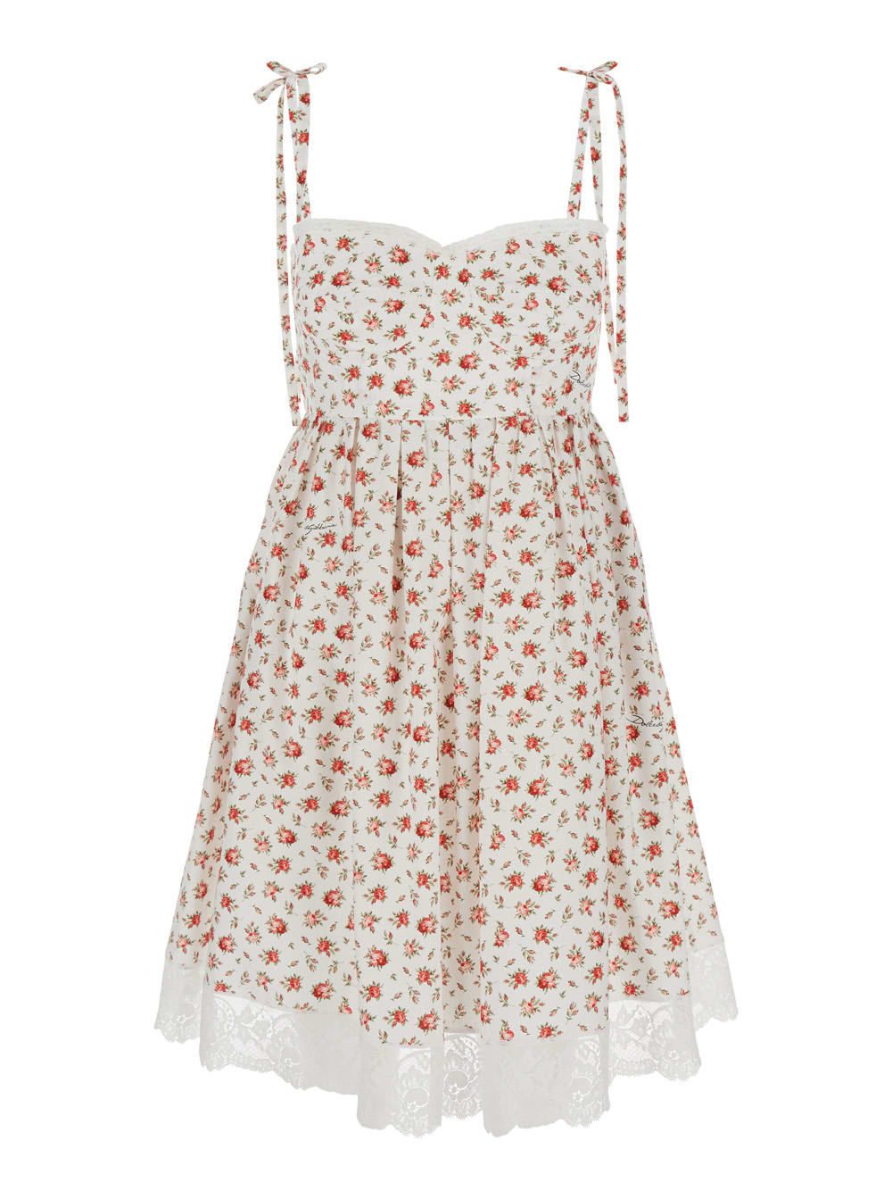 Dolce & Gabbana Multicolour Dress With Floral Print And Lace Detail In Cotton Women