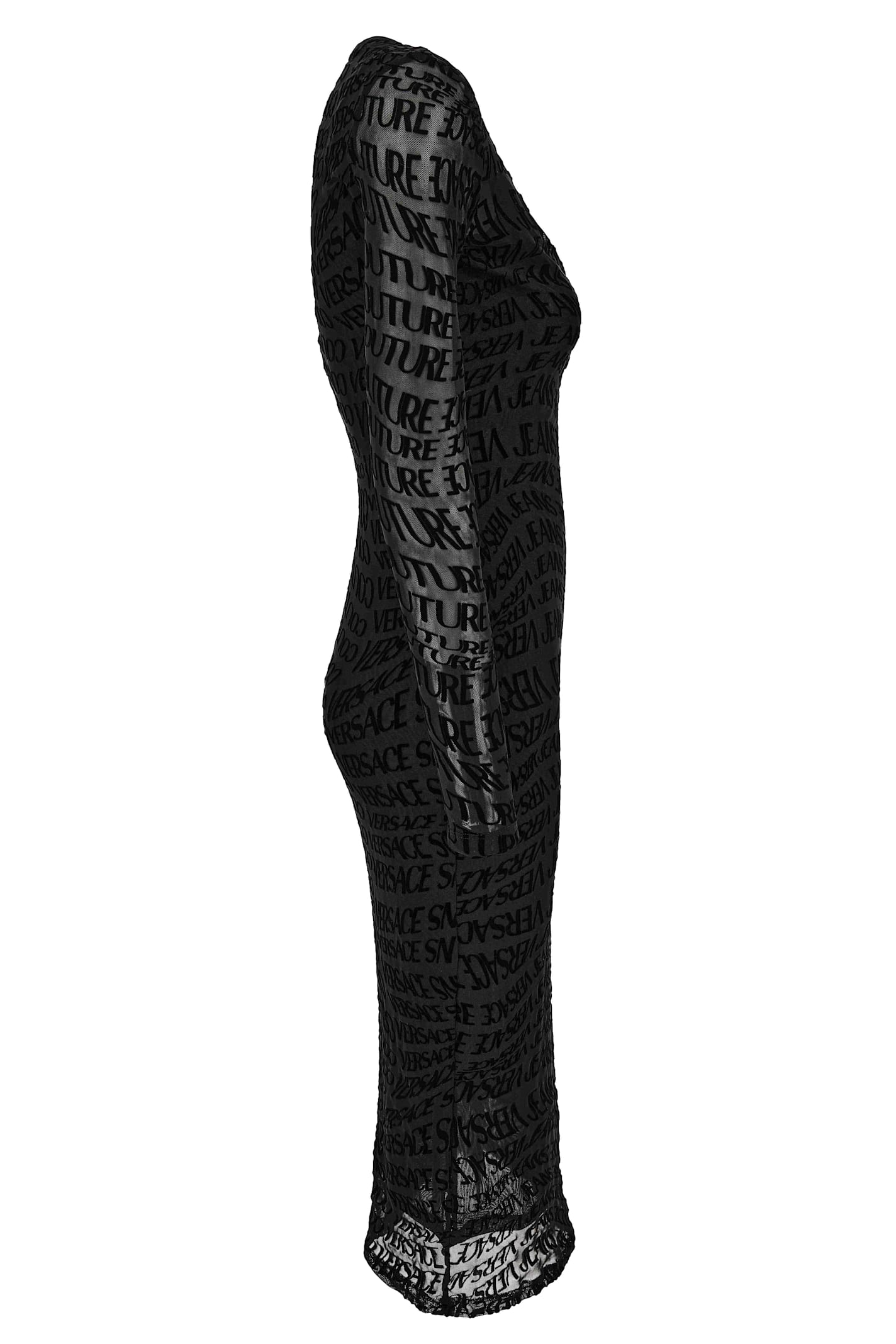 Versace Jeans Couture Logo-print Long-sleeve Midi Dress In Black