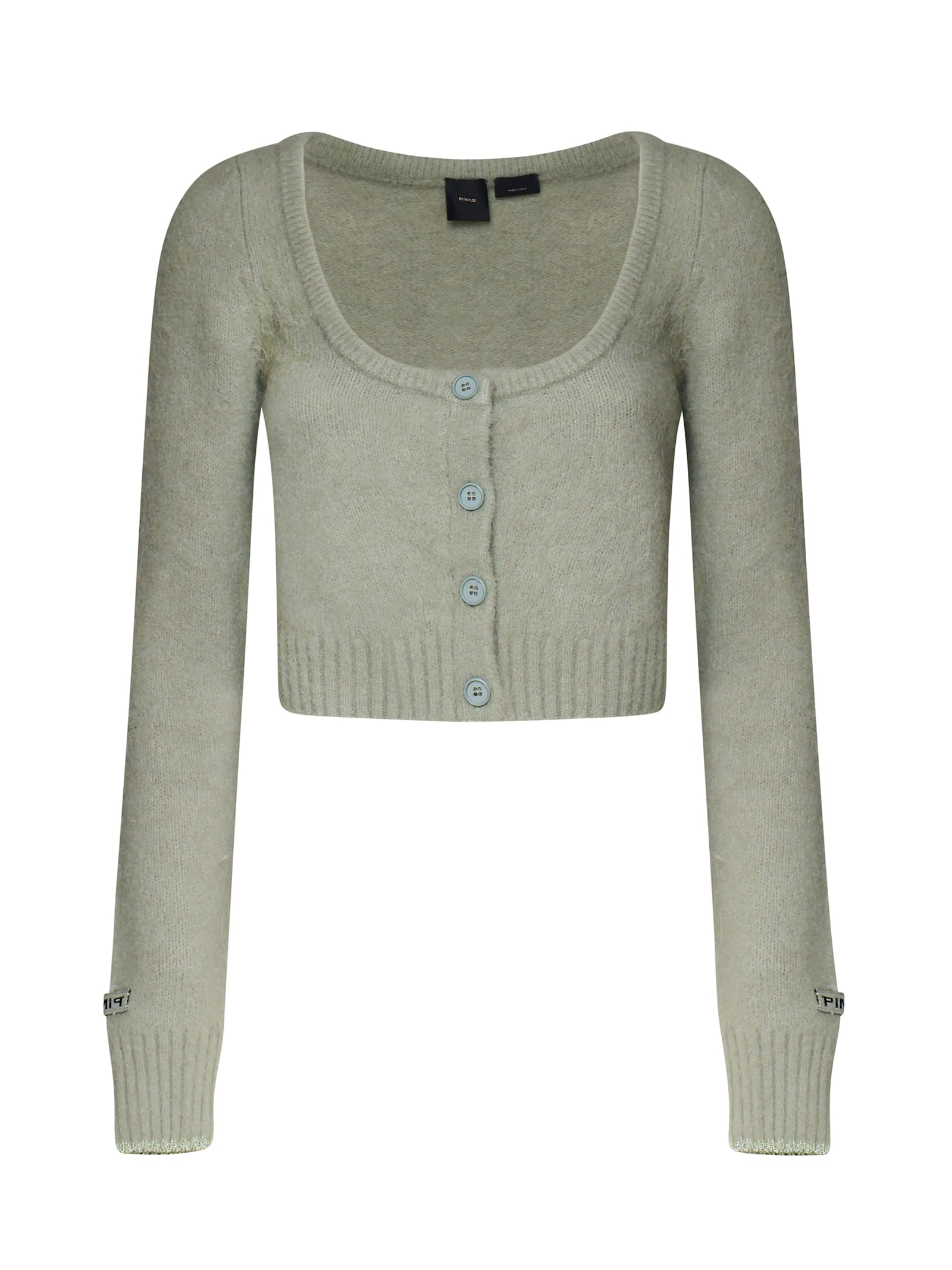 Shop Pinko Colorpoint Sweater With Wide Round Neckline In Sage