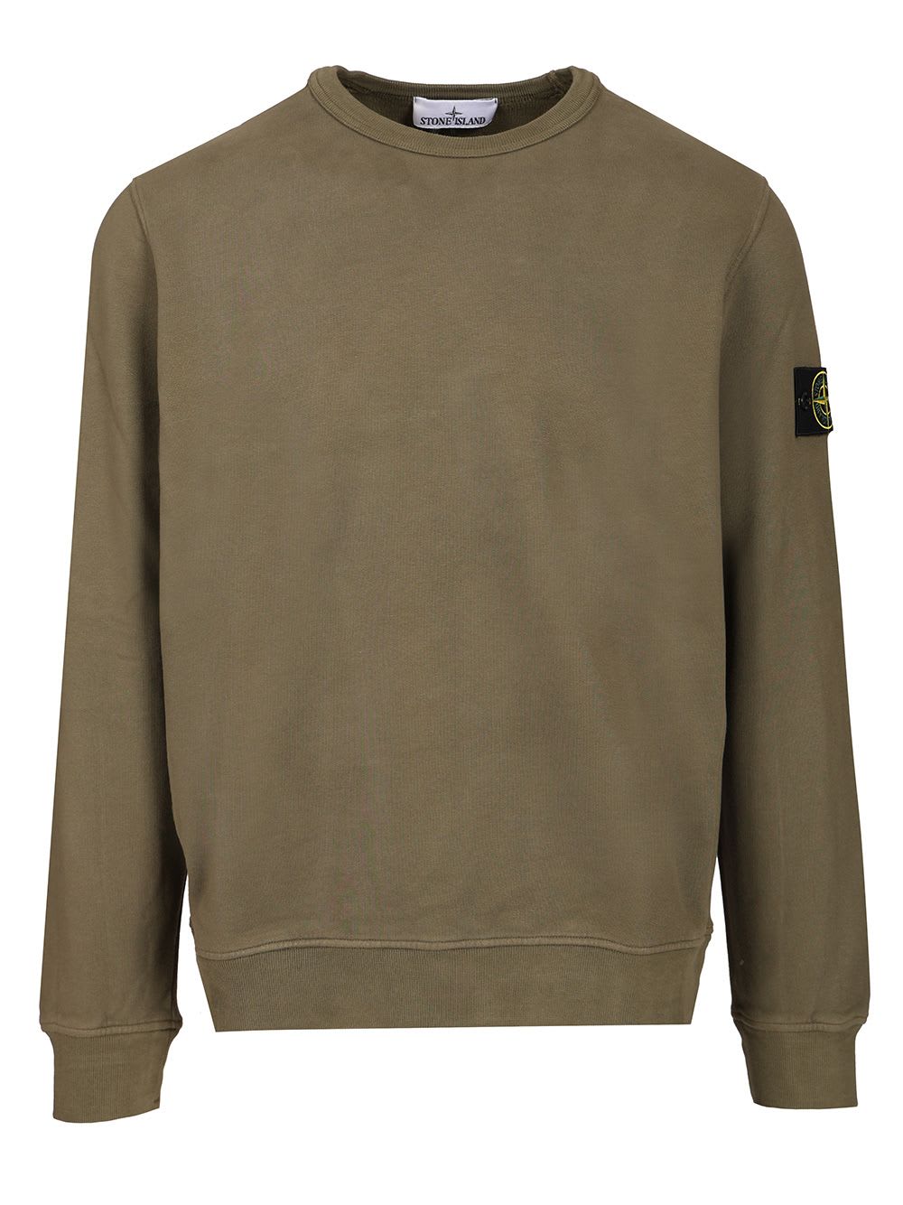 Stone Island Crew Neck Sweater Ribbed Cuffs In Green