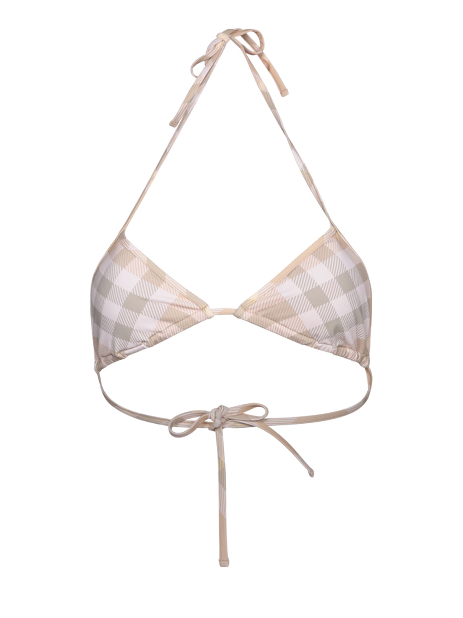Shop Burberry Check Motif Yellow Triangle Swimsuit In Beige