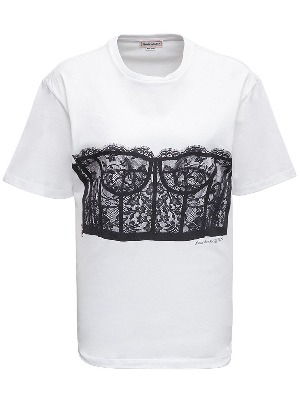 Shop Alexander Mcqueen Womans Cotton T-shirt With Corset Print In White