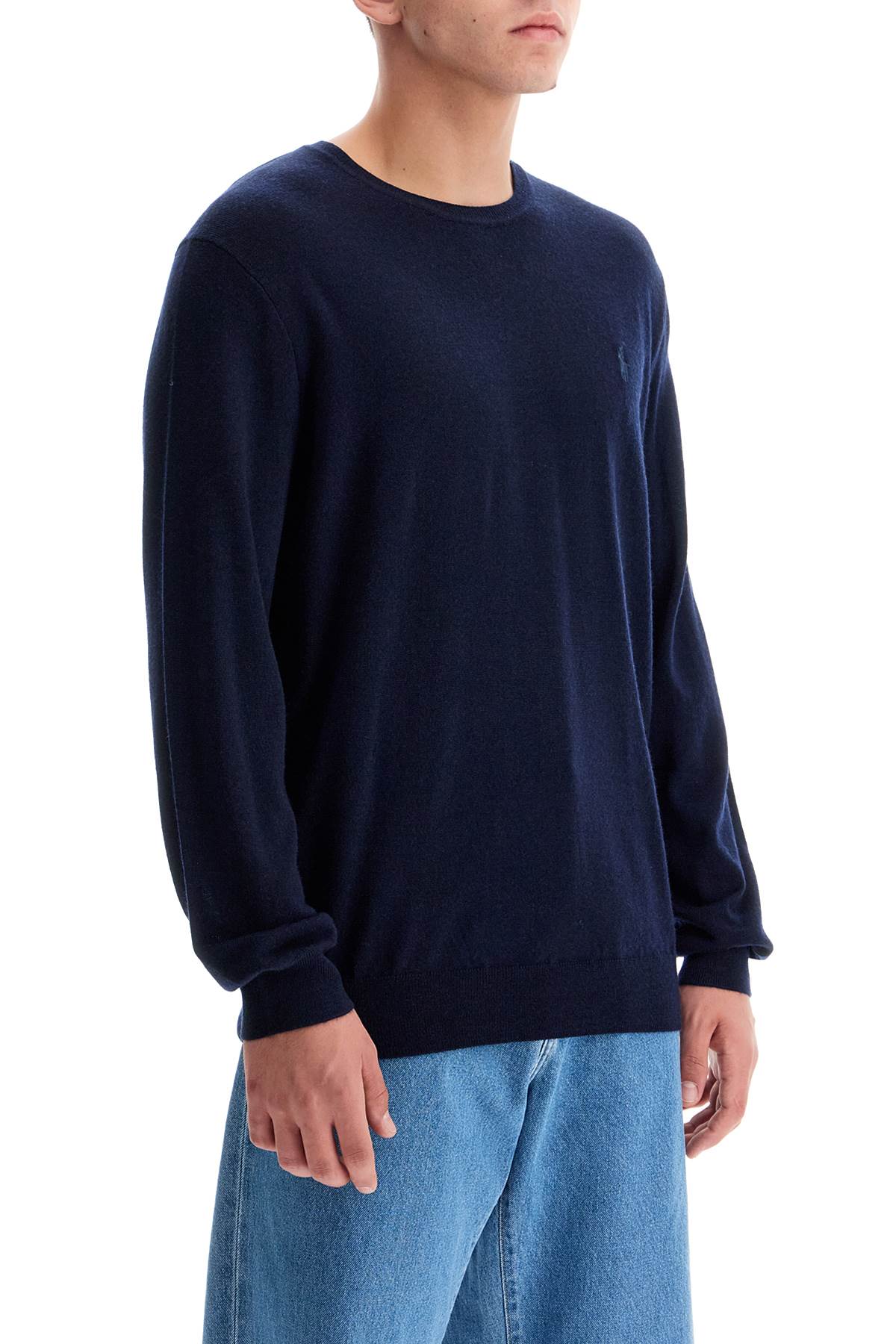 Shop Polo Ralph Lauren Crewneck Pullover With Embroidered In Hunter Navy (blue)