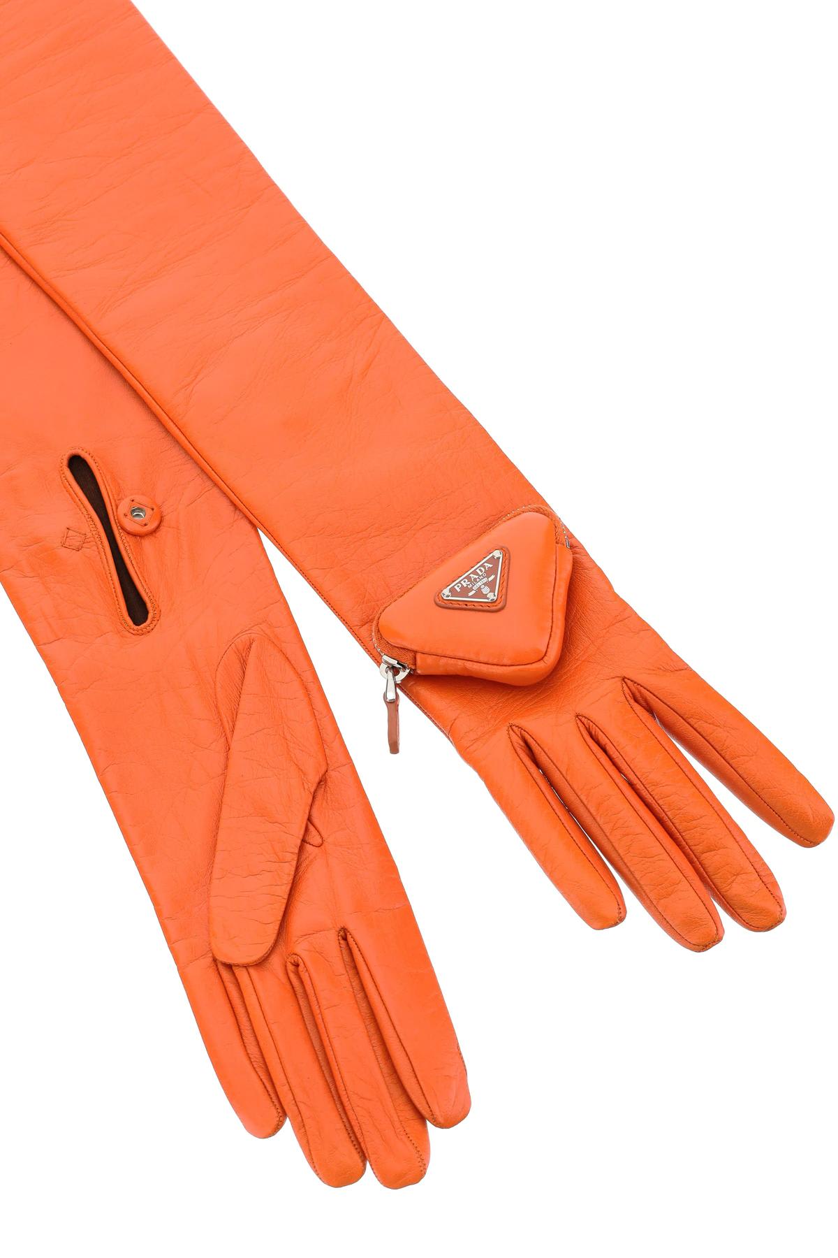 Shop Prada Leather Long Gloves With Pouch In F0049