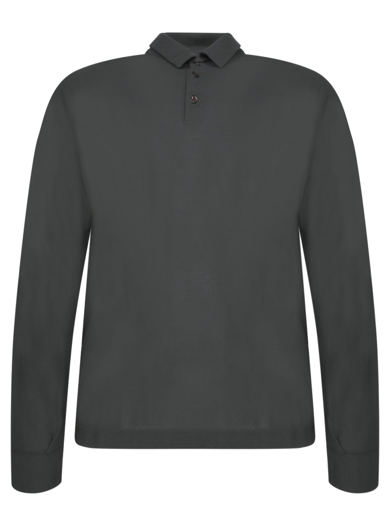 Shop Zanone Ice Cotton Long Sleeve Grey Polo Shirt In Green