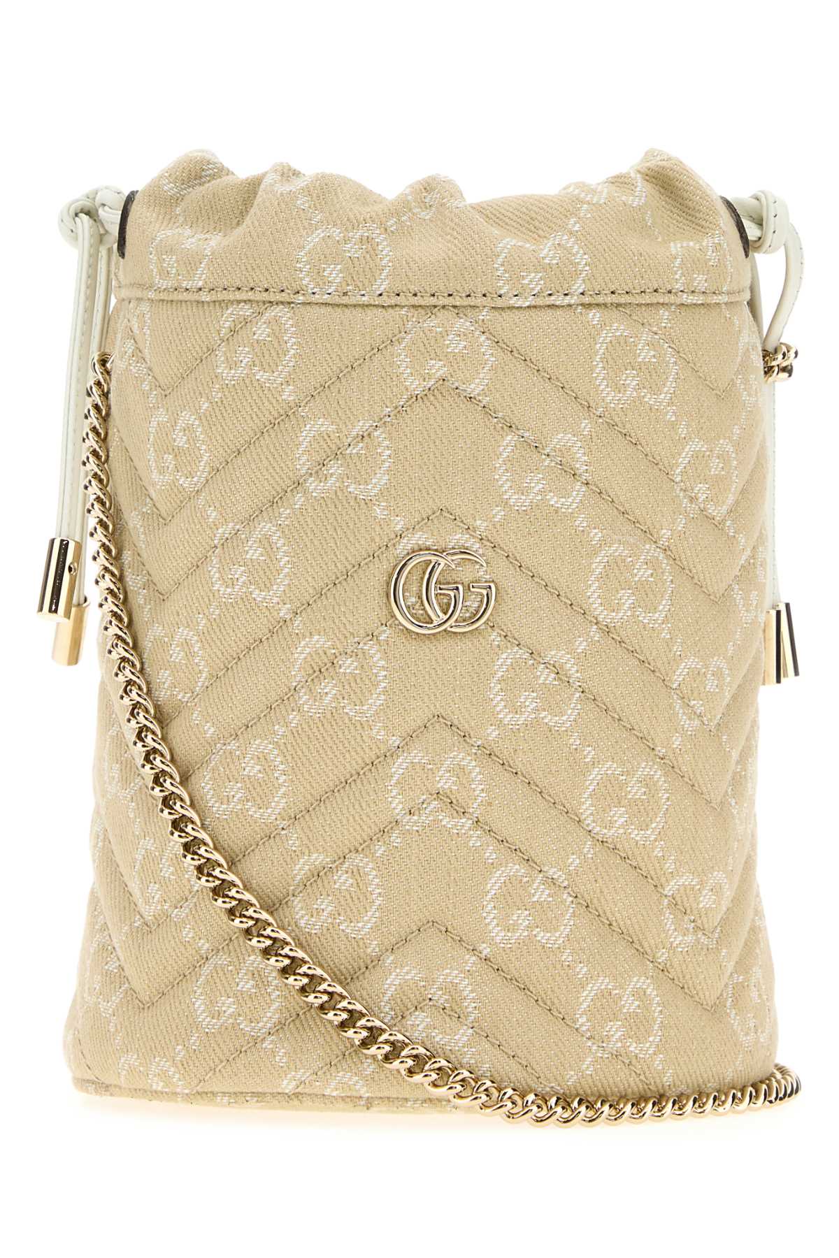 Gucci Gg Denim Small Gg Marmont Bucket Bag In Neutral