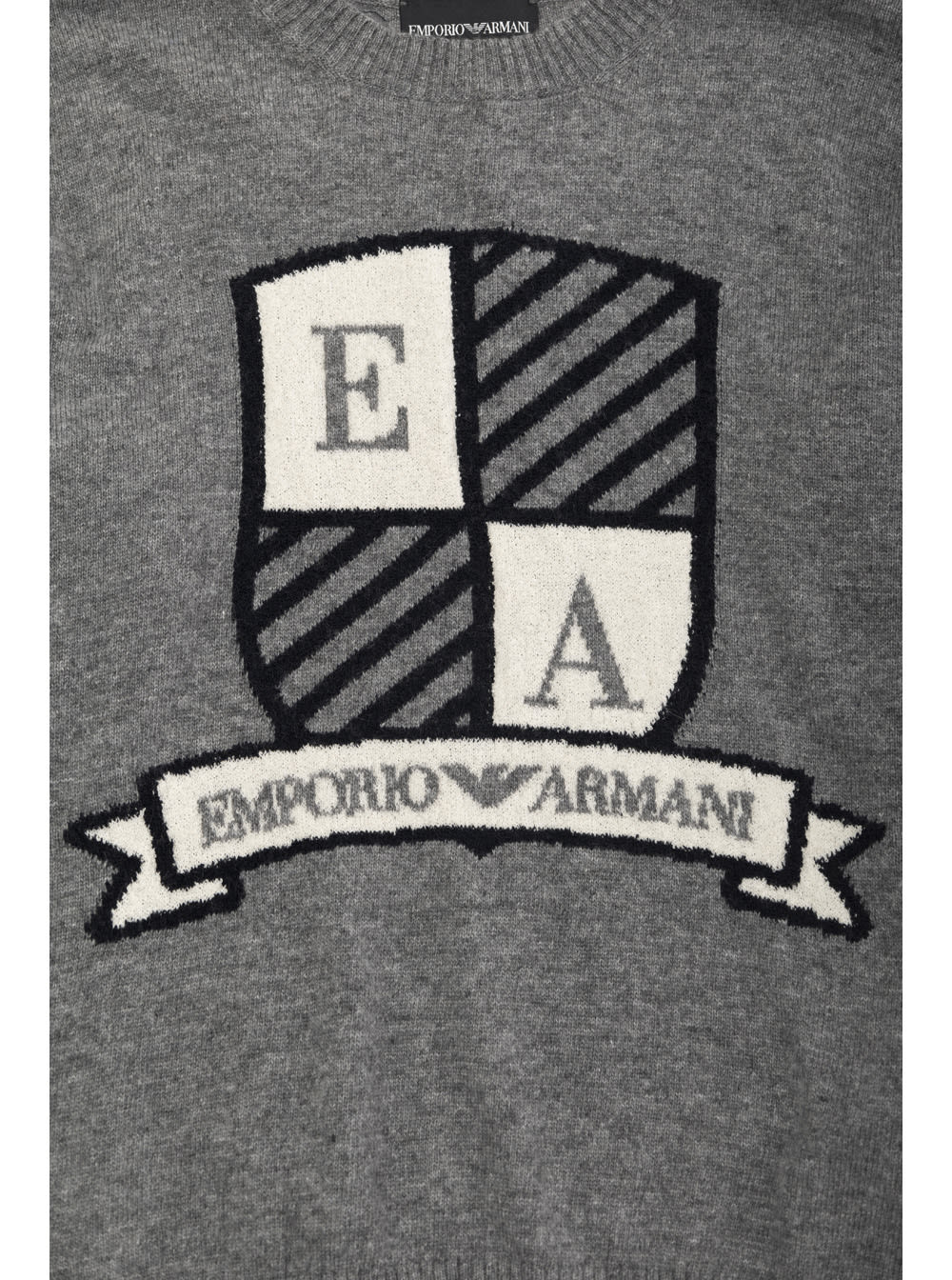 Shop Emporio Armani Grey Sweater With Logo Crest In Wool And Cashmere Blend Boy